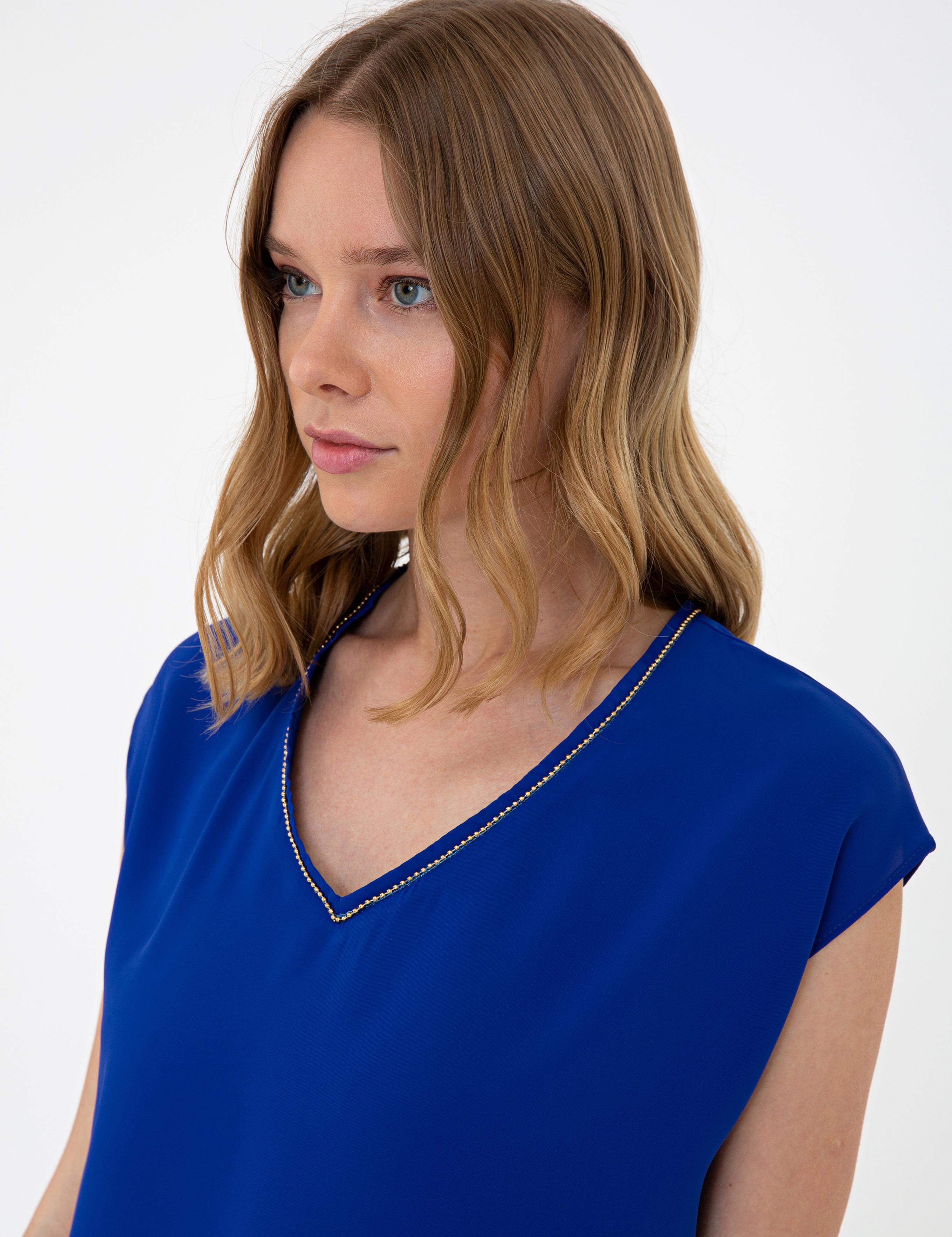 Saks Kısa Kollu V Yaka Bluz