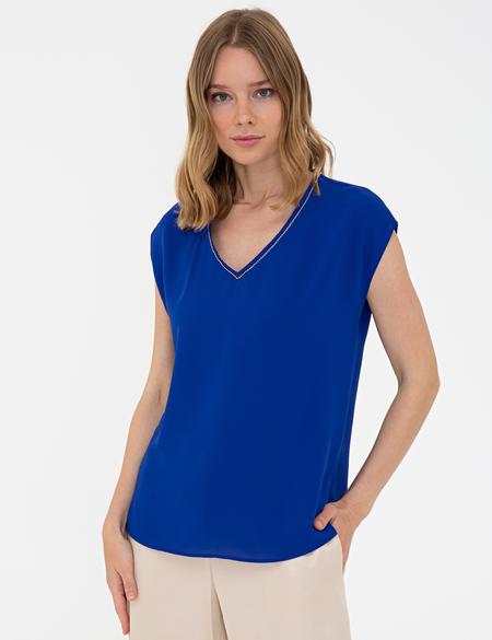 Saks Kısa Kollu V Yaka Bluz - 50243753003