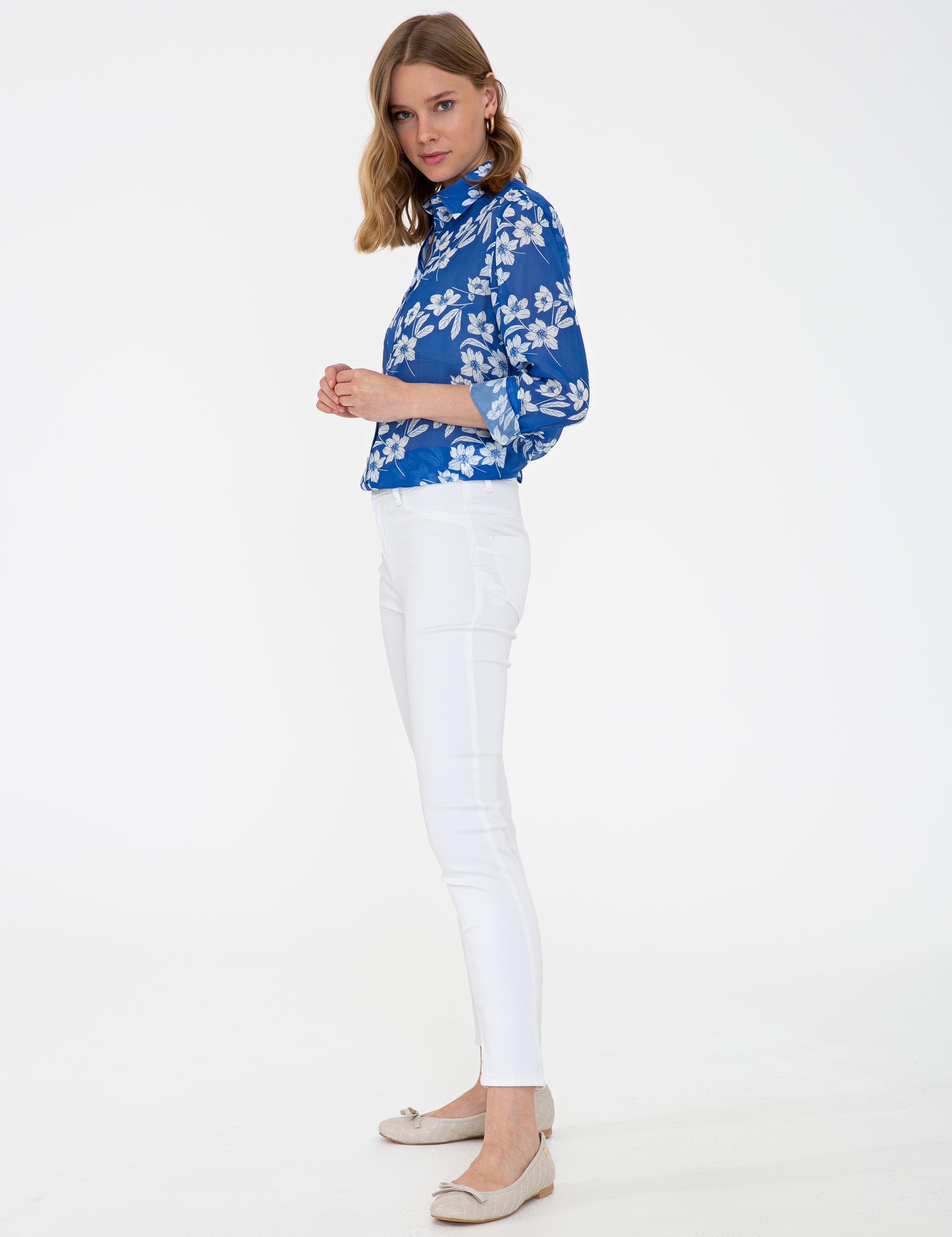 Beyaz Skinny Fit Kanvas Pantolon