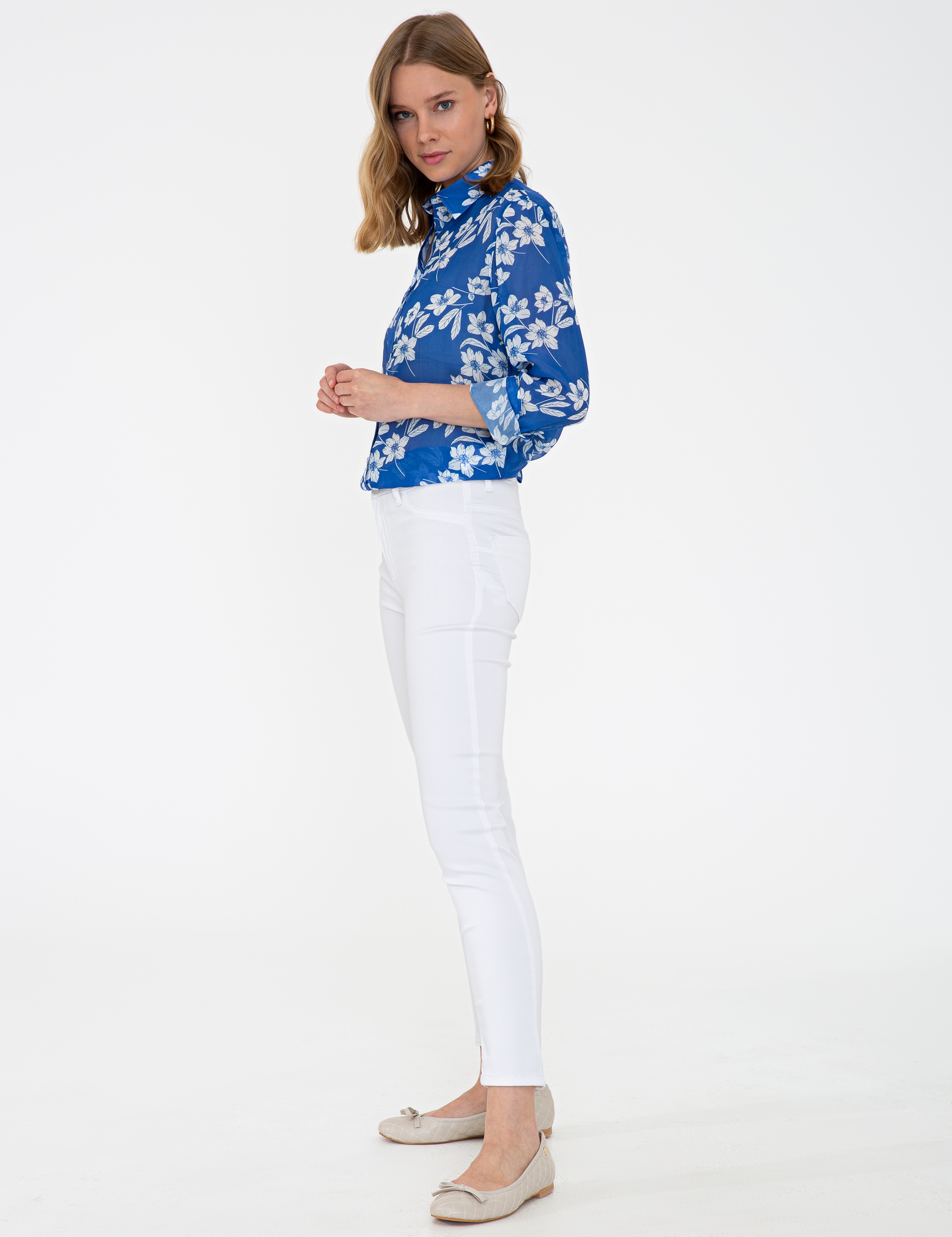 Beyaz Skinny Fit Kanvas Pantolon - Image 4