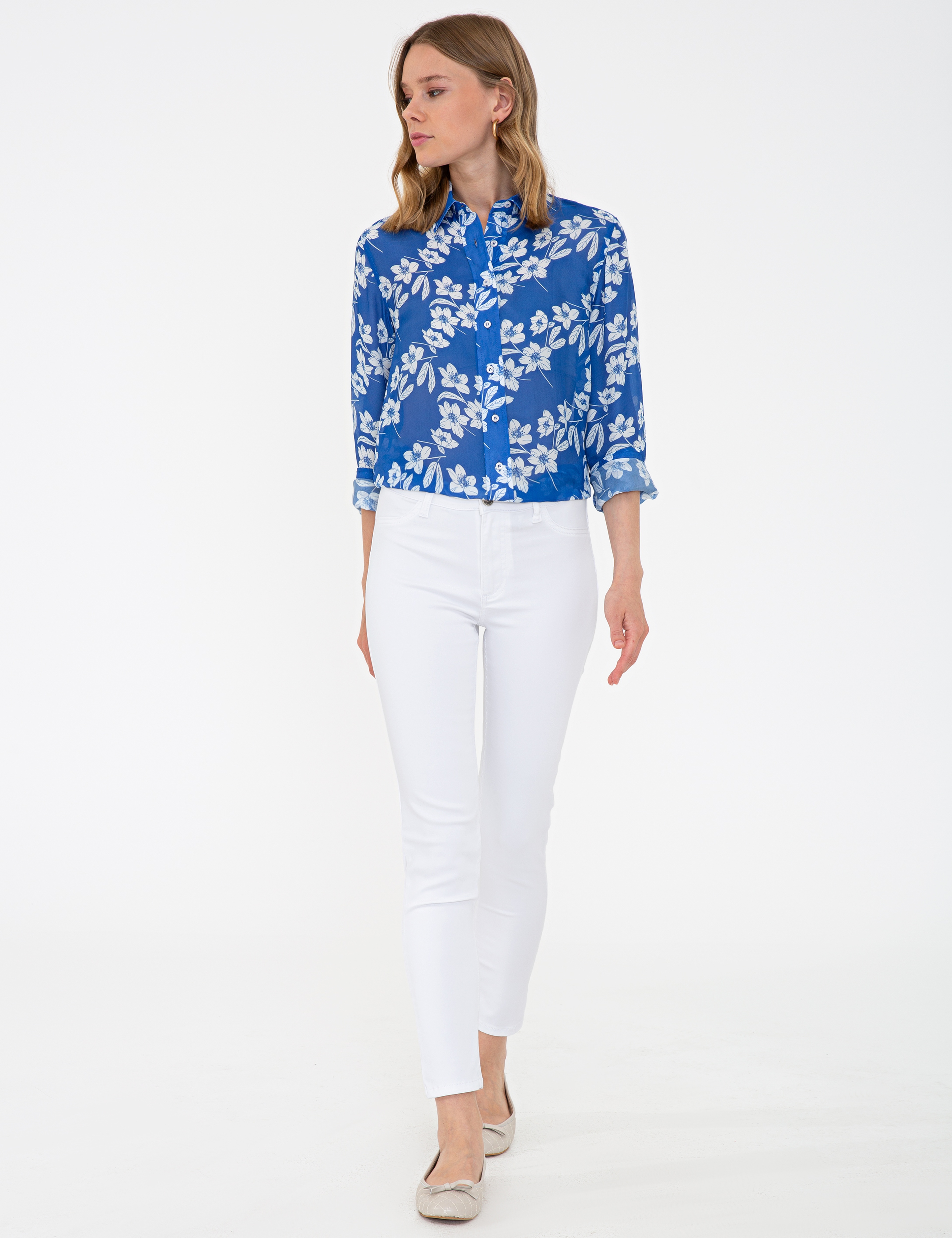 Beyaz Skinny Fit Kanvas Pantolon - Image 3