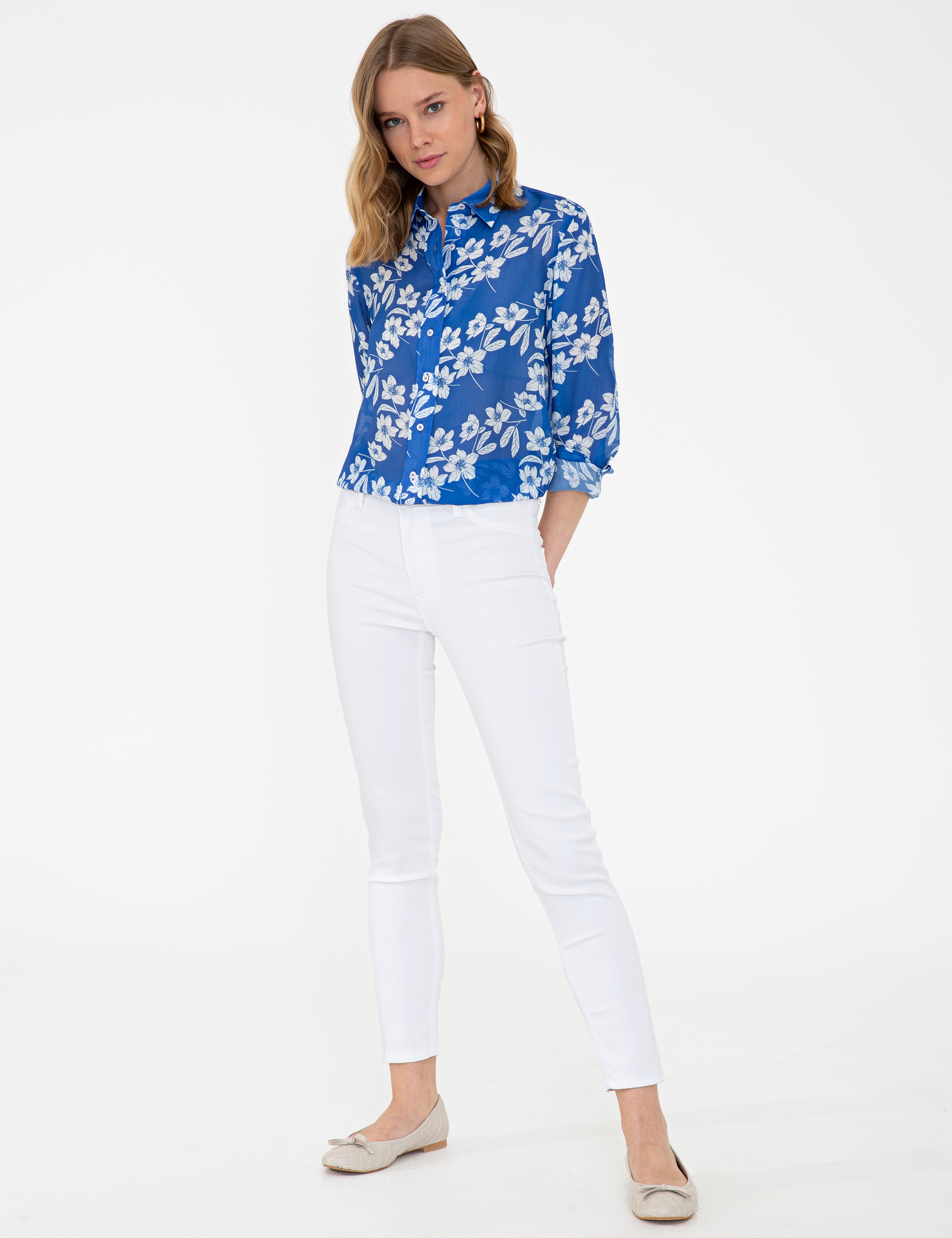 Beyaz Skinny Fit Kanvas Pantolon - Image 1