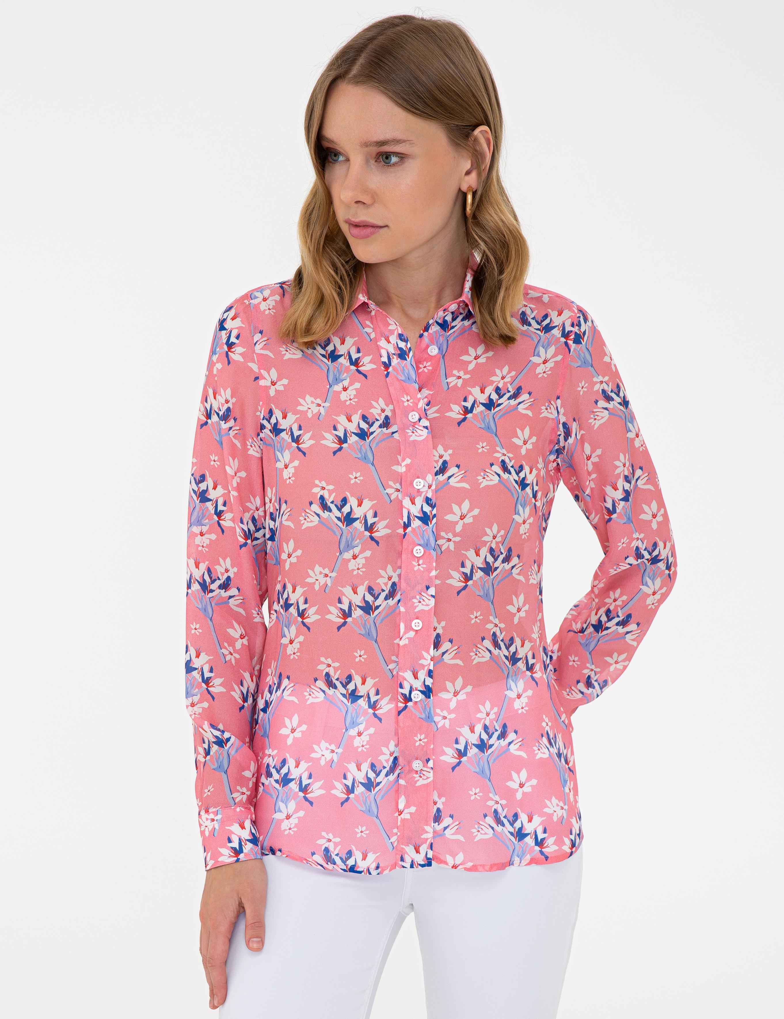 Pembe Desenli Uzun Kollu Gömlek