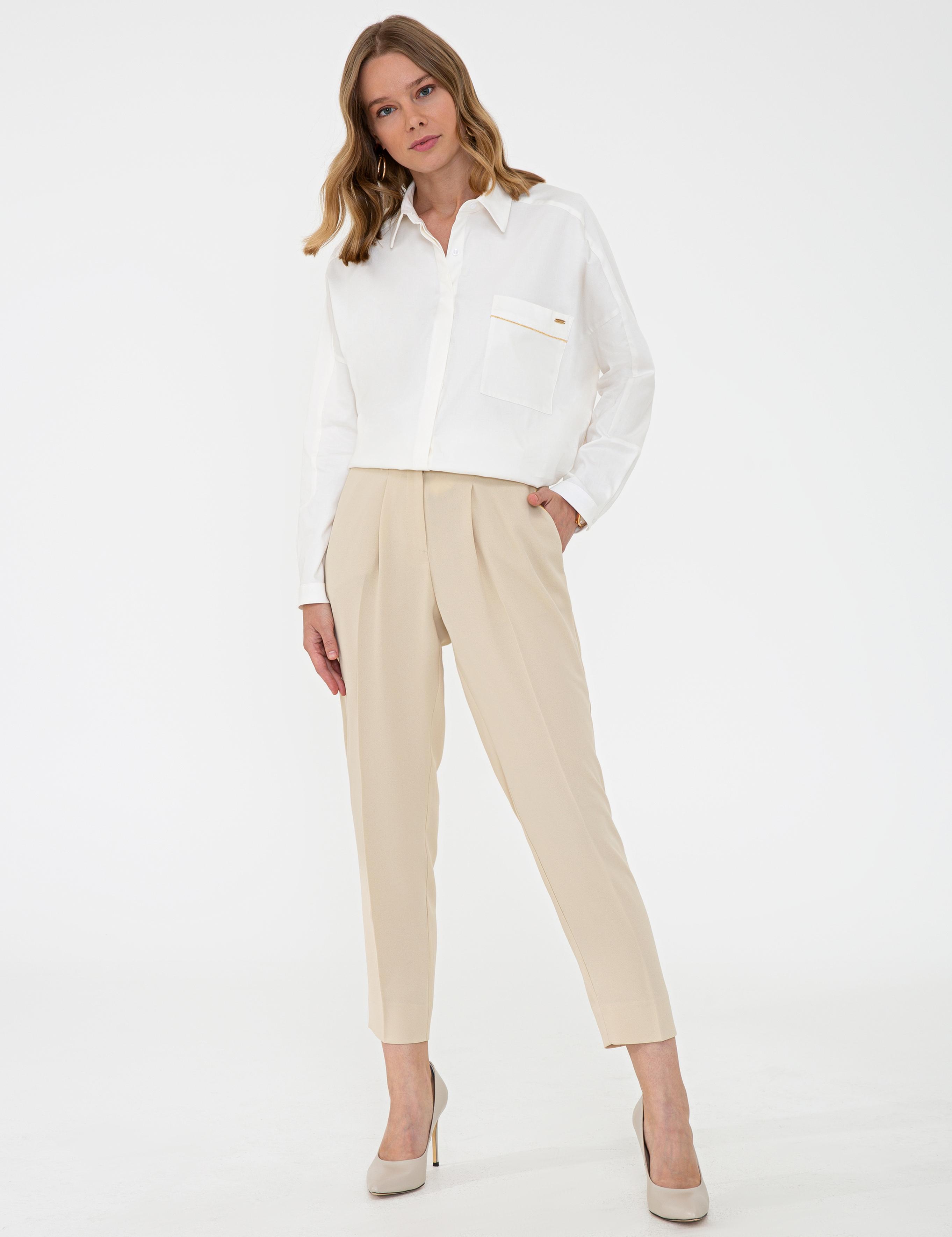 Bej Carrot Fit Kumaş Pantolon