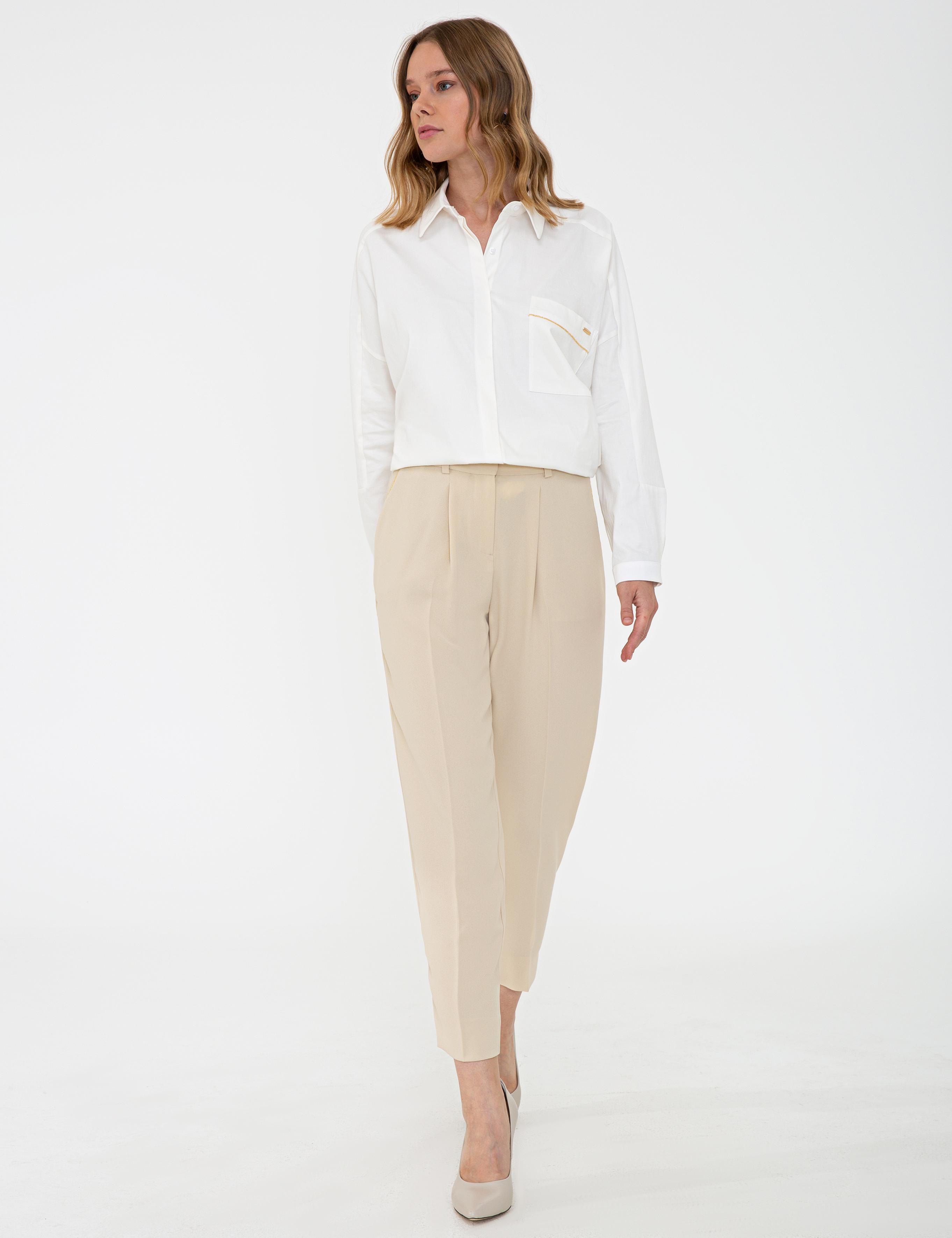 Bej Carrot Fit Kumaş Pantolon