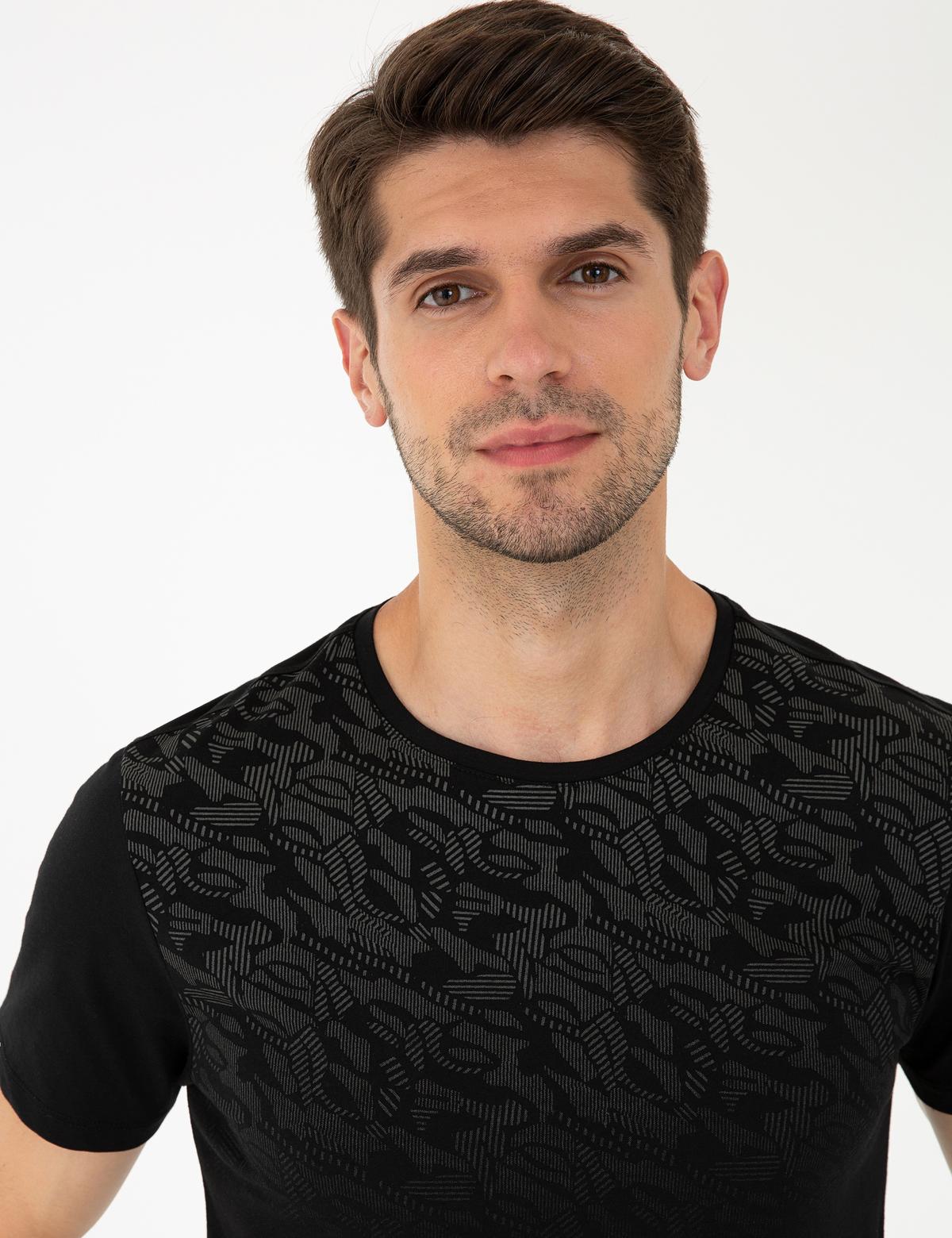 Siyah Slim Fit Bisiklet Yaka T-Shirt - 50241522028