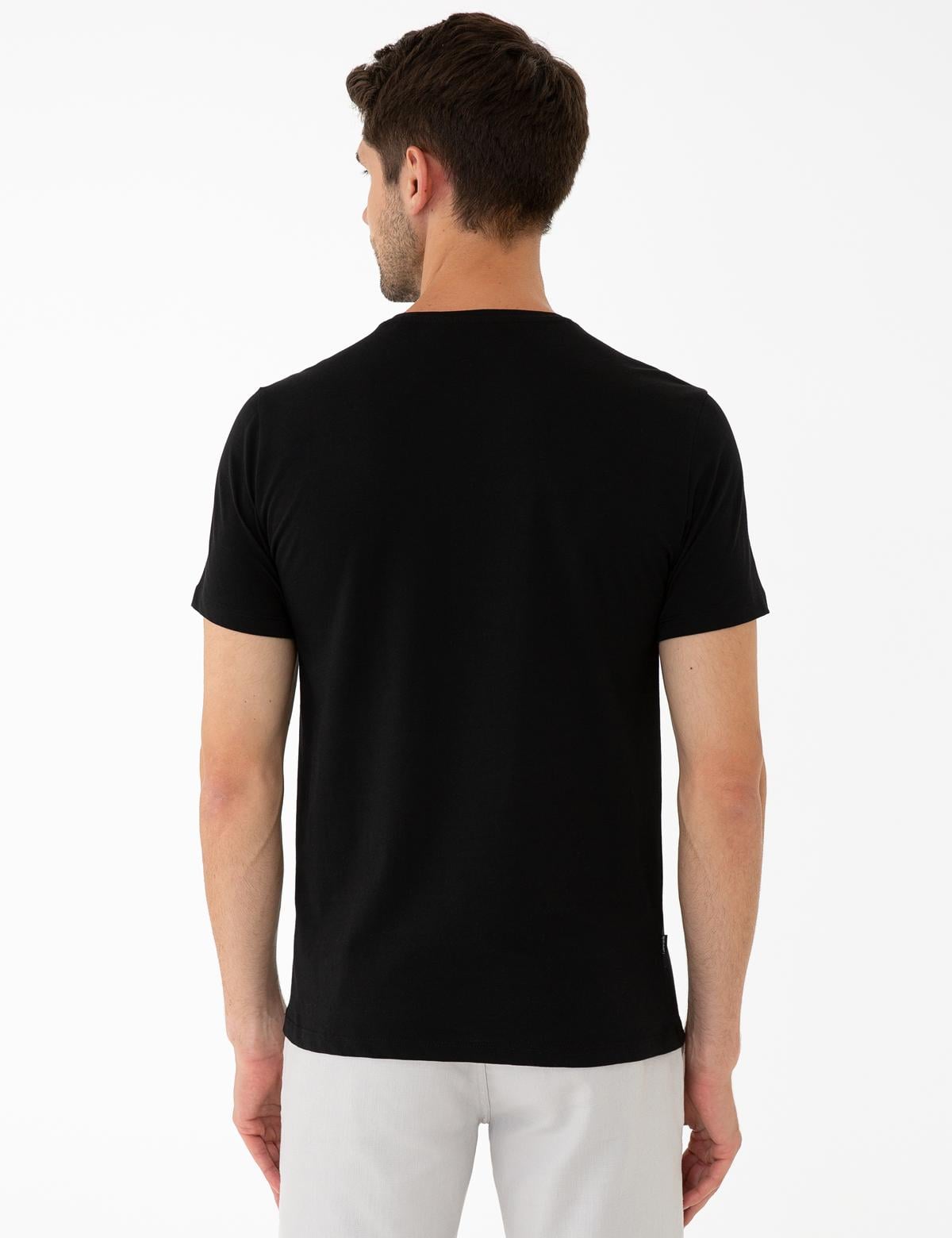 Siyah Slim Fit Bisiklet Yaka T-Shirt - 50241522028