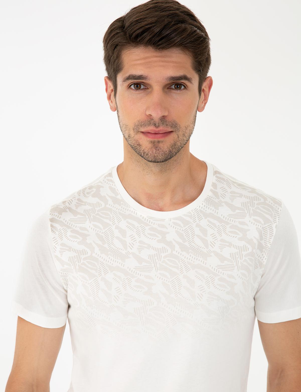 Ekru Slim Fit Bisiklet Yaka Tişört - 50241522010