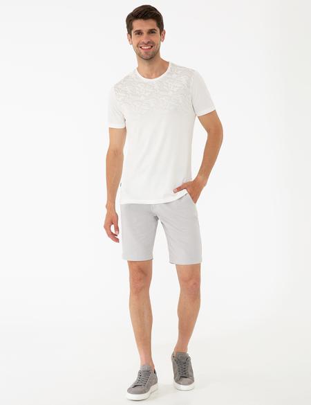 Ekru Slim Fit Bisiklet Yaka Tişört - 50241522010