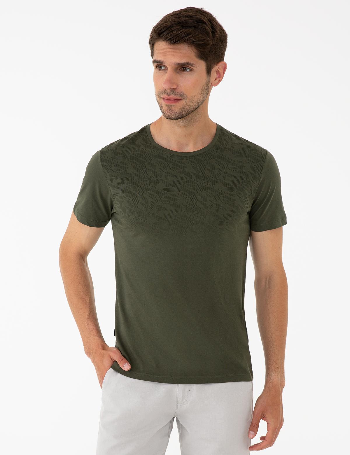 Haki Slim Fit Bisiklet Yaka T-Shirt