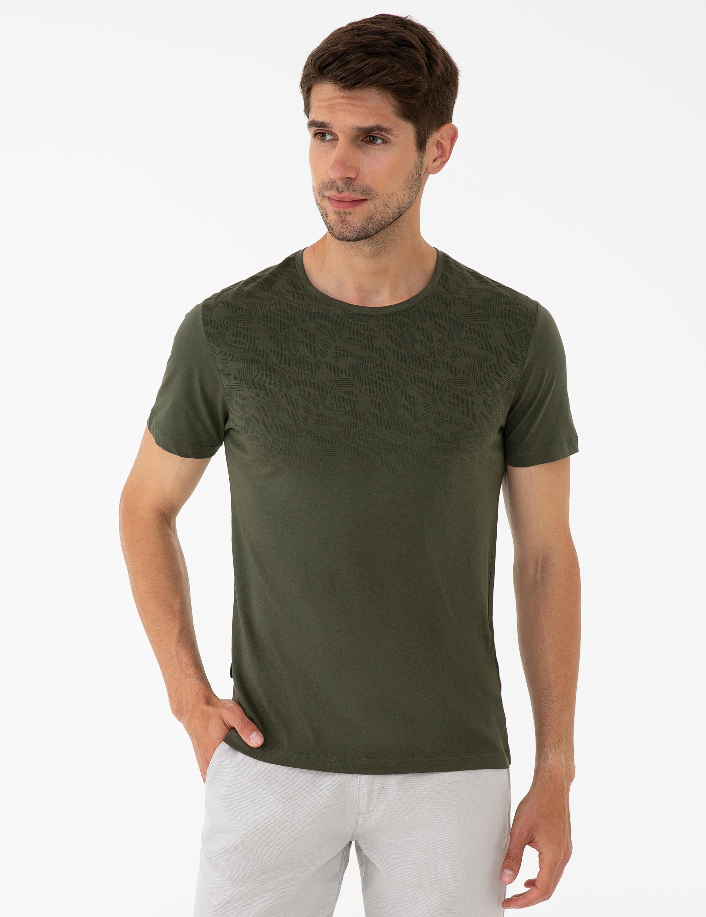 Haki Slim Fit Bisiklet Yaka T-Shirt