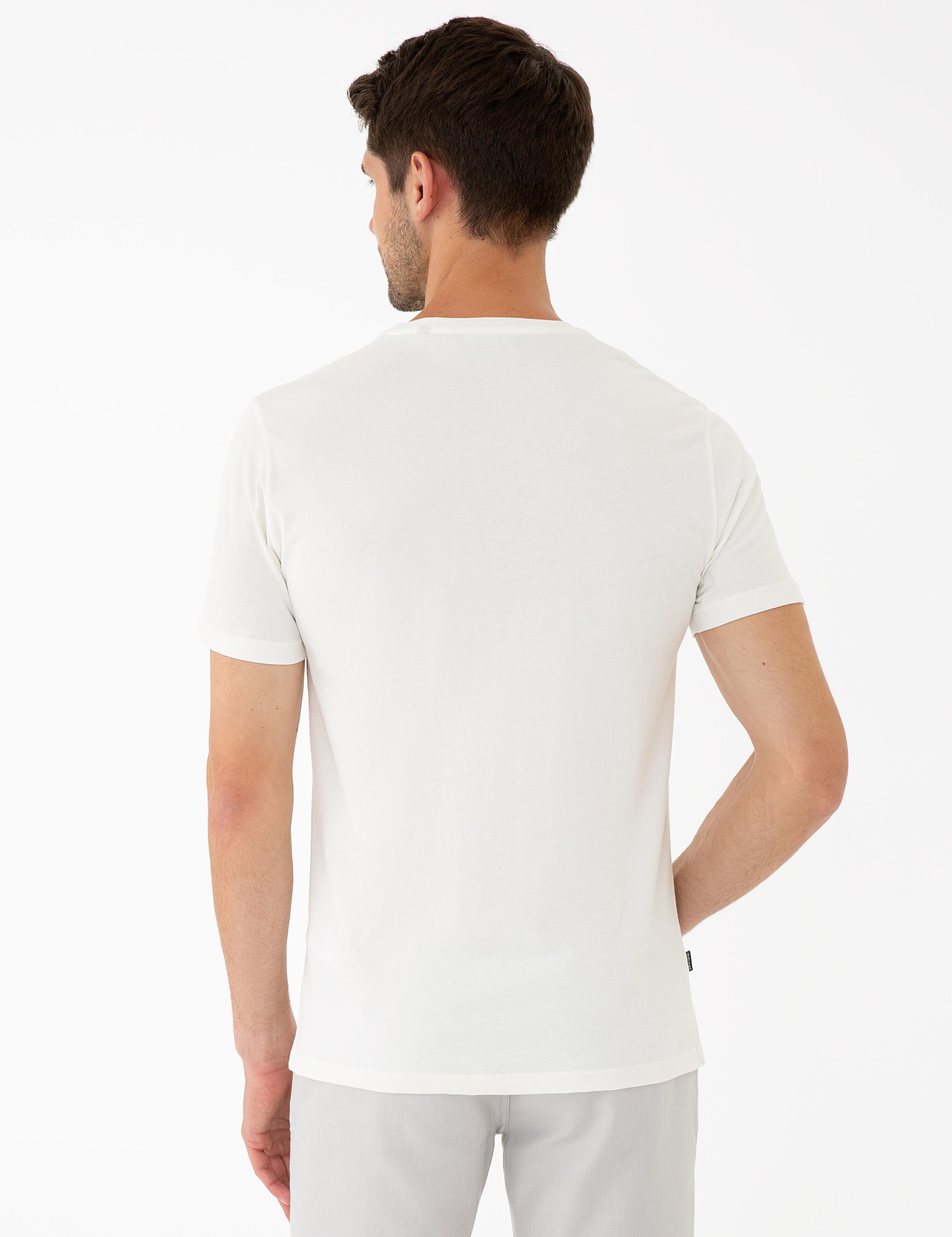 Ekru Slim Fit Bisiklet Yaka Tişört