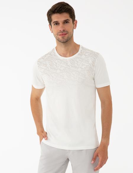 Ekru Slim Fit Bisiklet Yaka Tişört - 50241522010