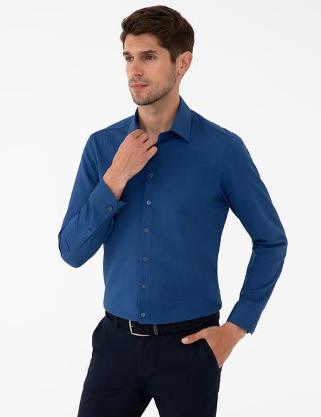 Lacivert Slim Fit Armürlü Gömlek - 50240328028