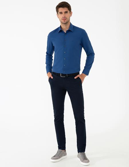 Lacivert Slim Fit Armürlü Gömlek - 50240328028