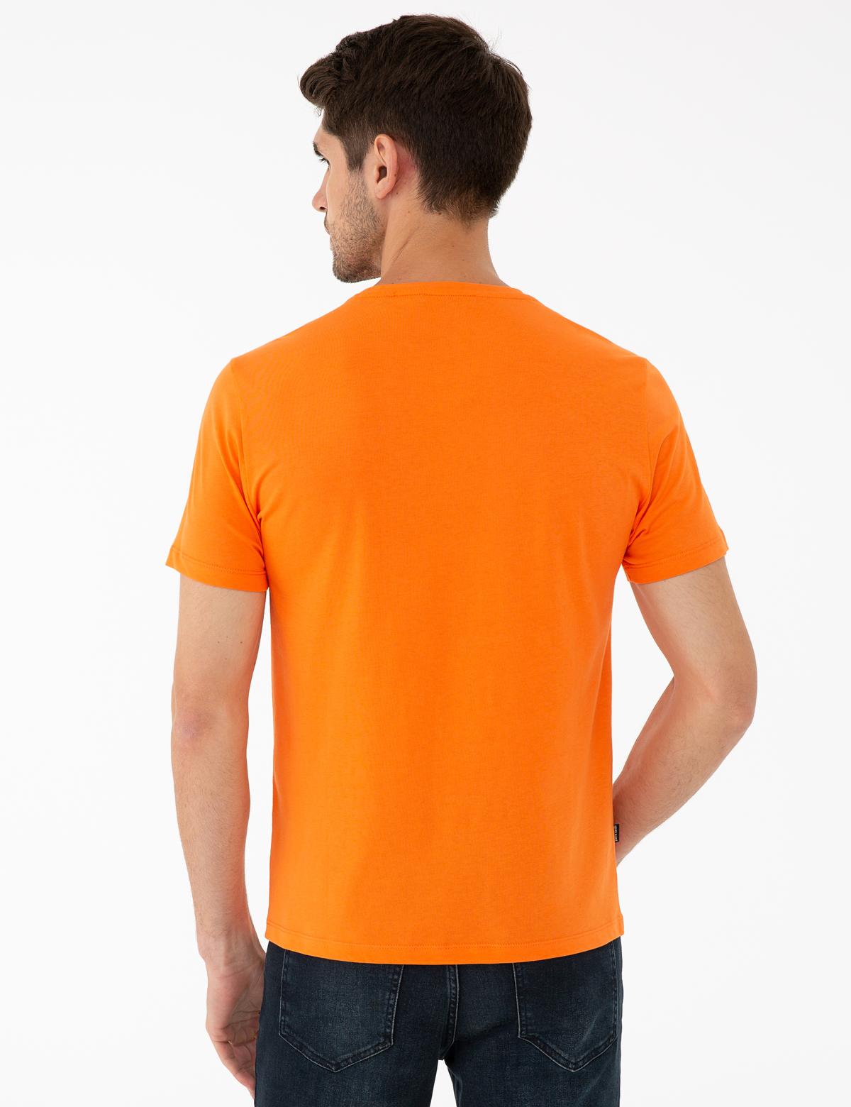 Turuncu Slim Fit Dynamic Baskılı Bisiklet Yaka Tişört - 50241502015