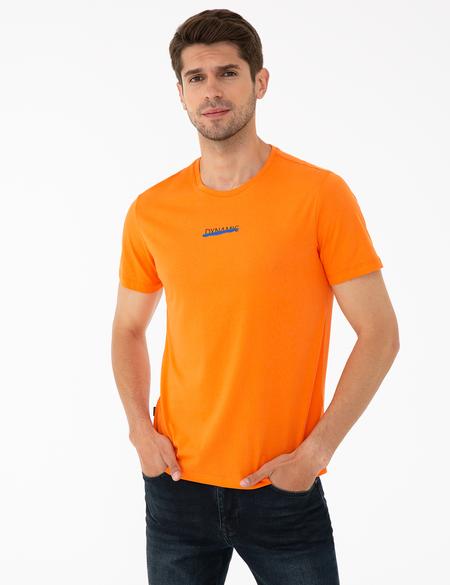 Turuncu Slim Fit Dynamic Baskılı Bisiklet Yaka Tişört - 50241502015