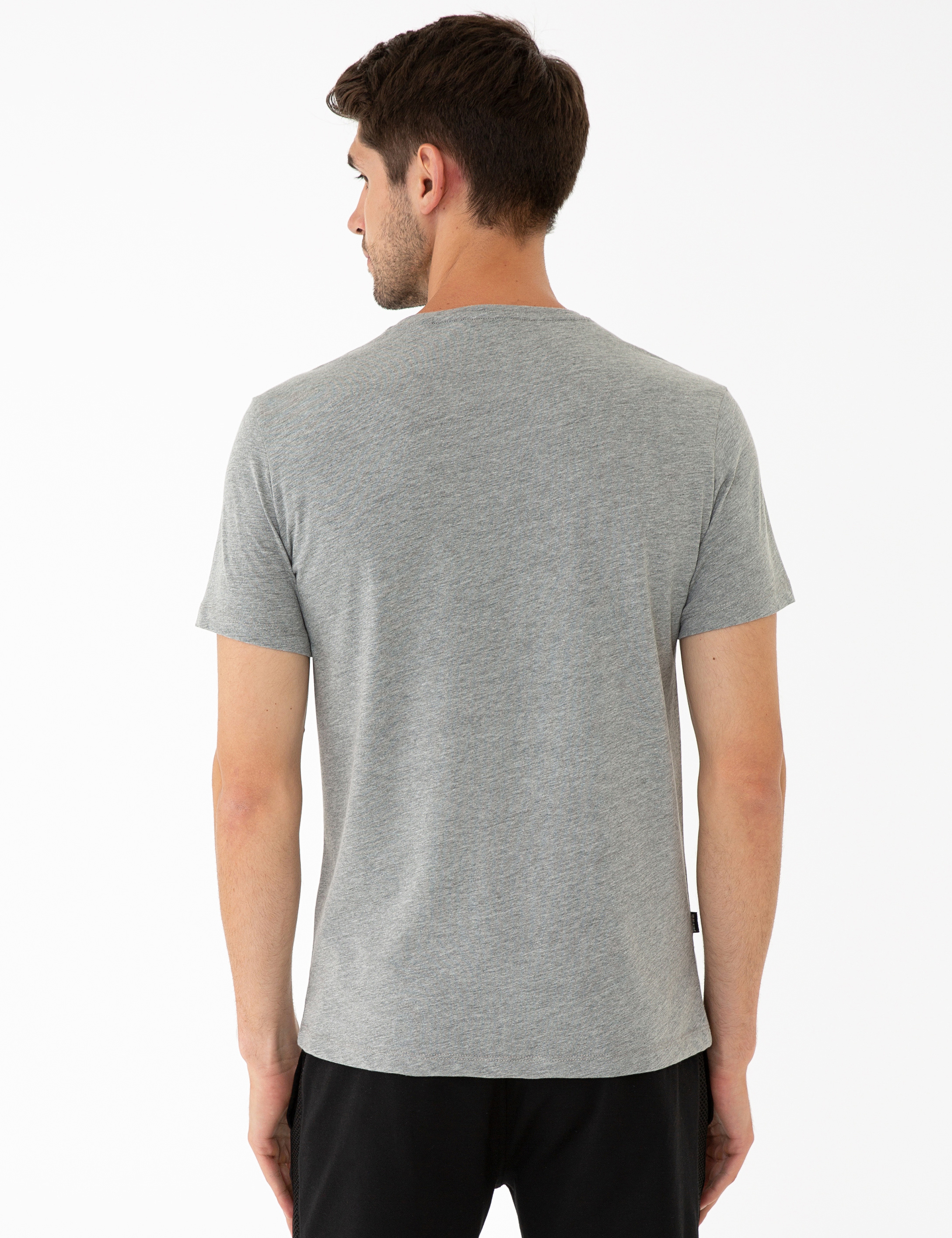 Gri Melanj Slim Fit Dynamic Baskılı Bisiklet Yaka Tişört - Image 3