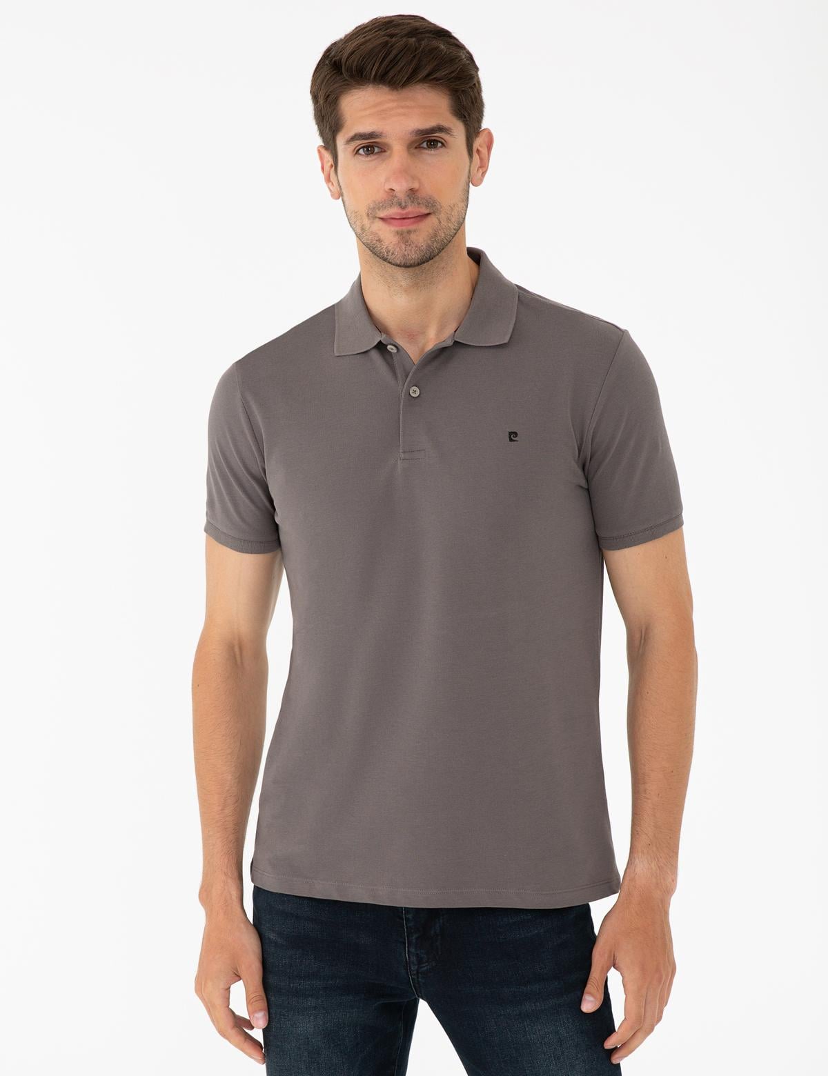 Koyu Gri Slim Fit Polo Yaka Basic  Tişört