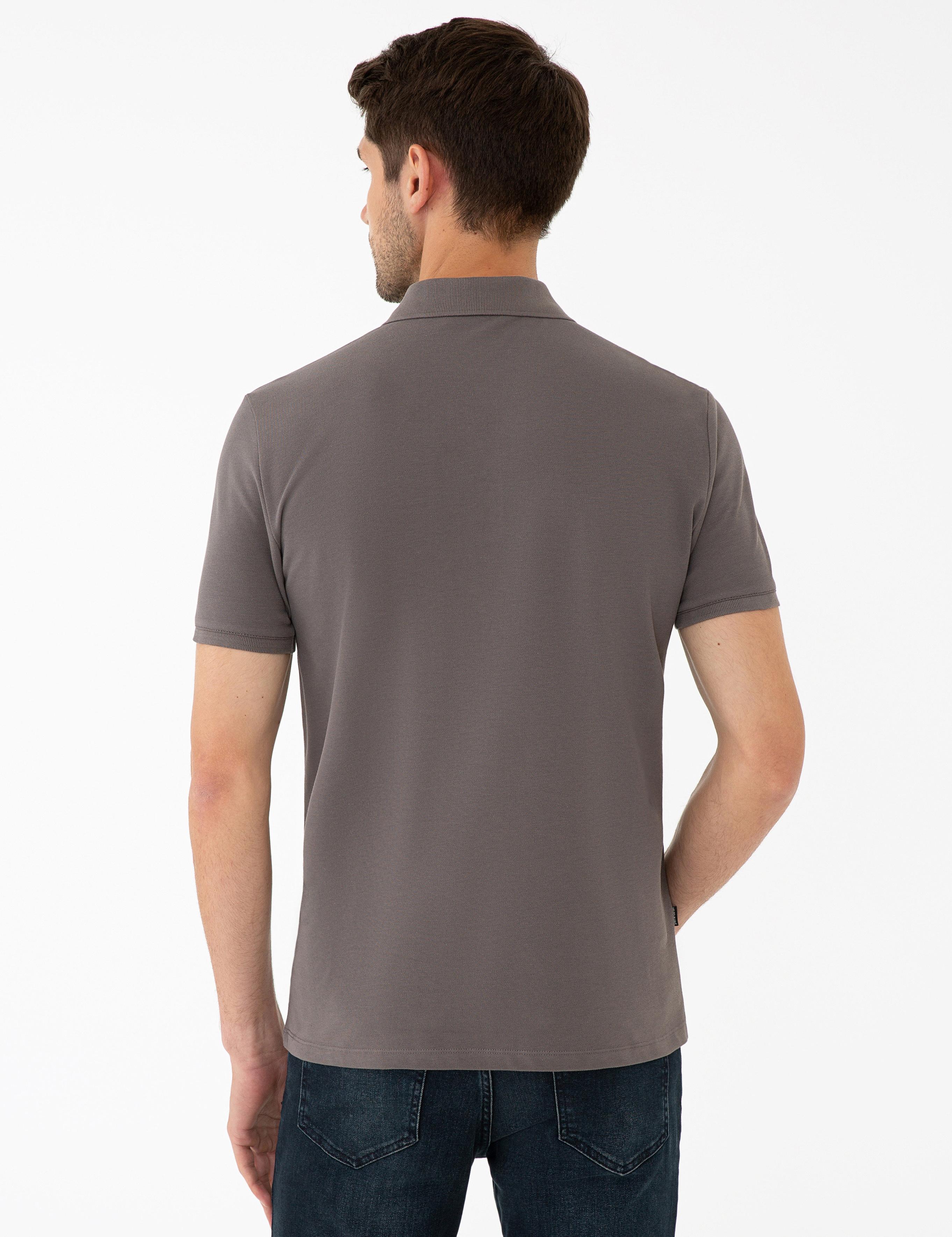 Koyu Gri Slim Fit Polo Yaka Basic  Tişört