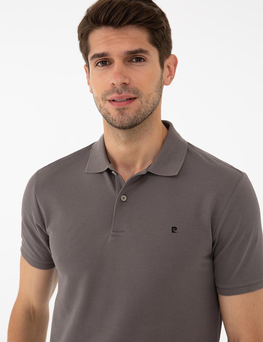 Koyu Gri Slim Fit Polo Yaka Basic  Tişört