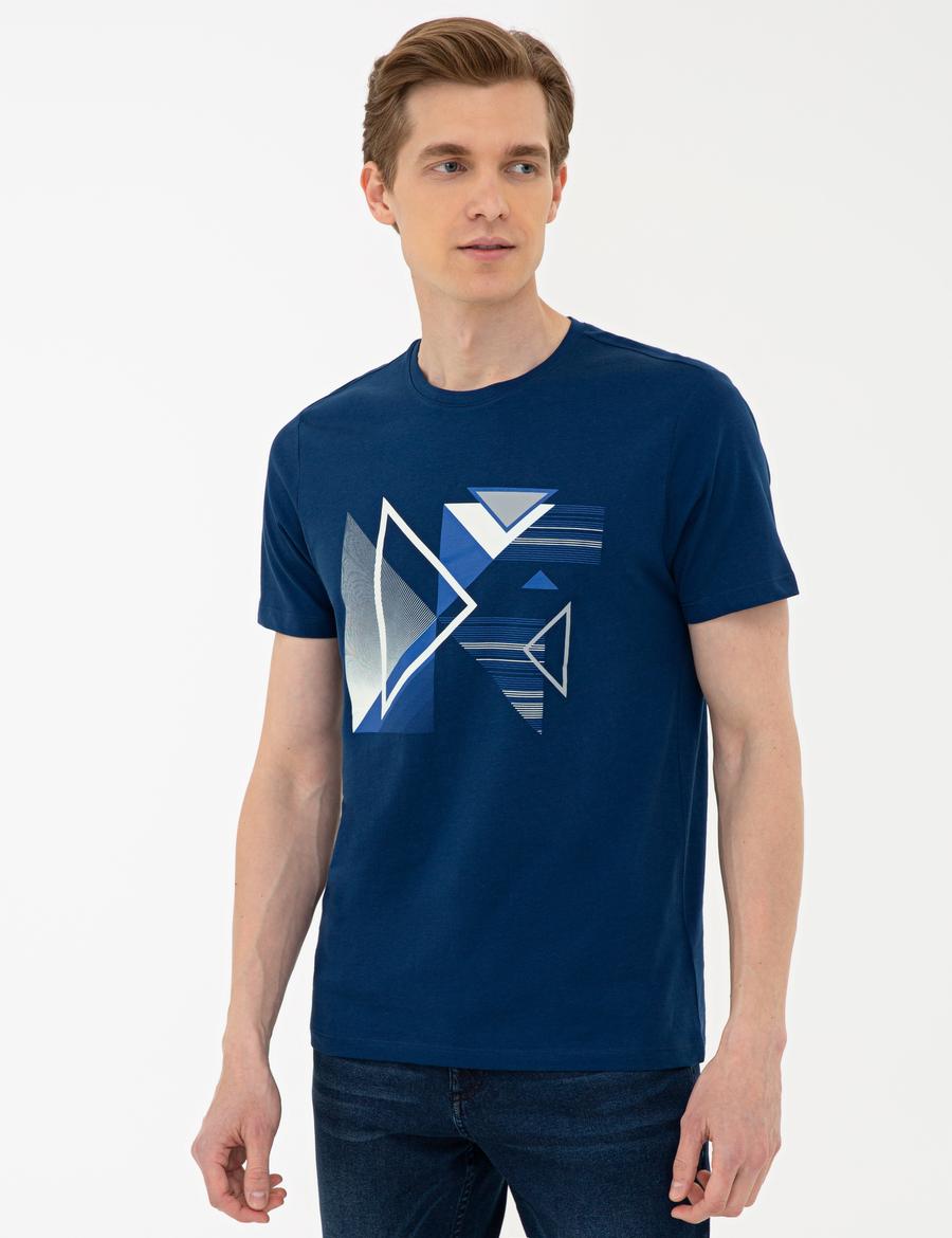 Lacivert Slim Fit Bisiklet Yaka Tişört