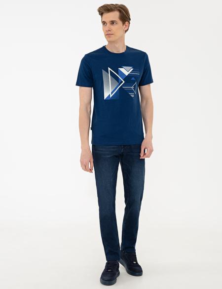 Lacivert Slim Fit Bisiklet Yaka Tişört - 50241492016