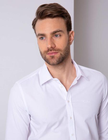 Beyaz Slim Fit Uzun Kollu Basic Gömlek - 50204593023