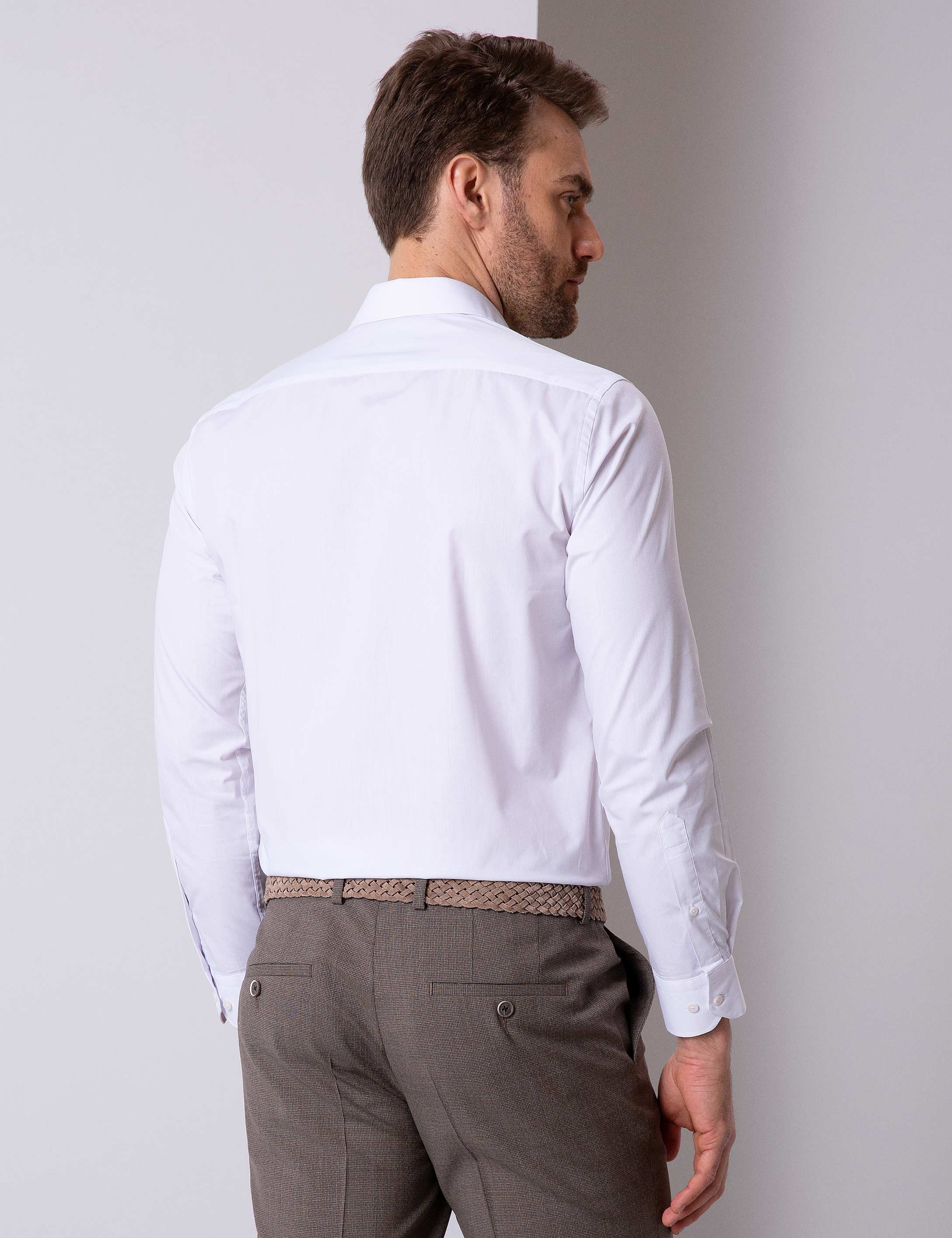 Beyaz Slim Fit Uzun Kollu Basic Gömlek - Image 4