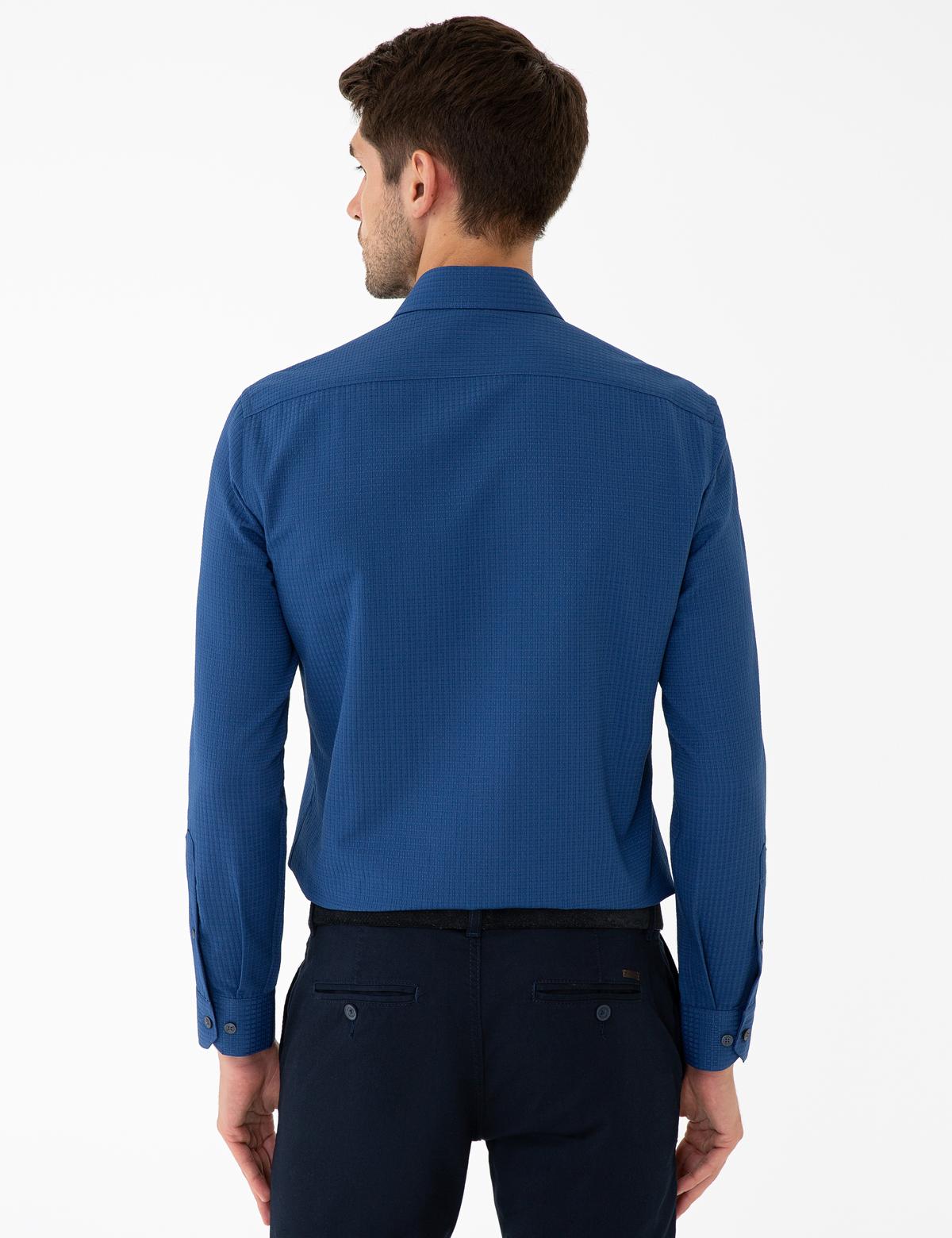 Lacivert Slim Fit Armürlü Gömlek - 50240328028