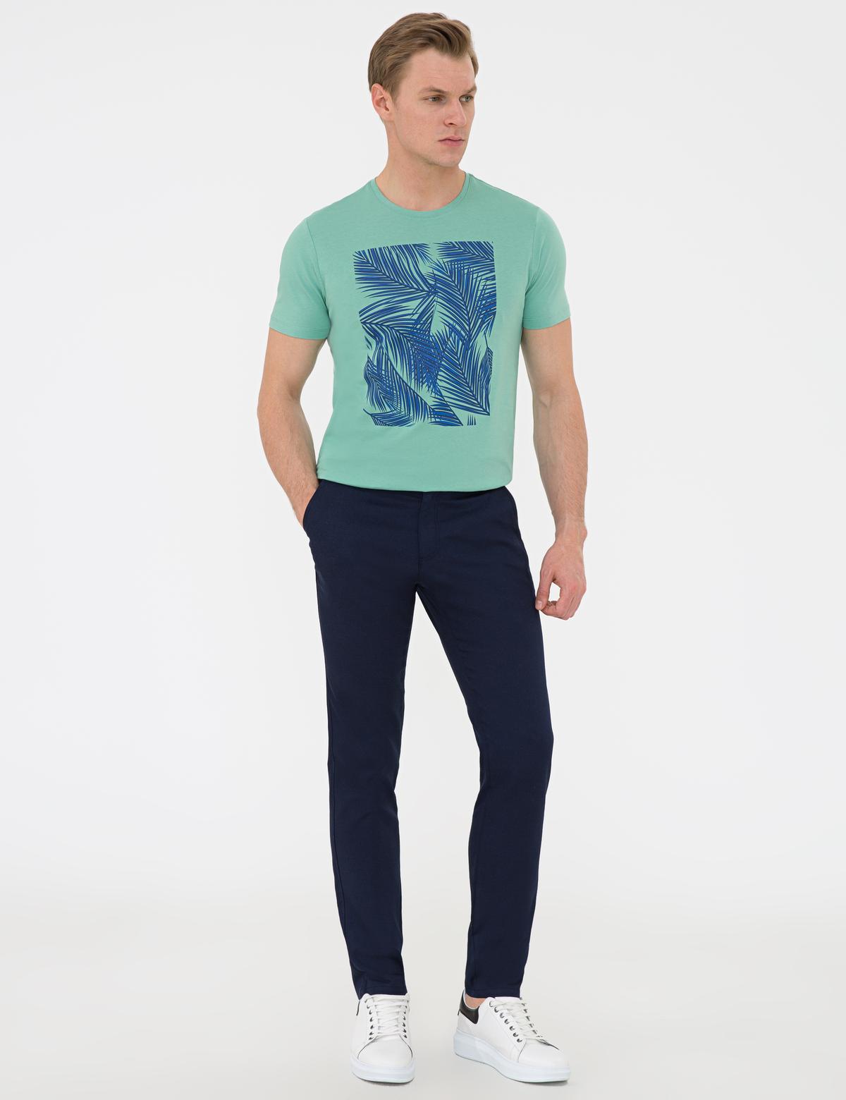 Çağla Slim Fit Baskılı Bisiklet Yaka Tişört - 50241487014