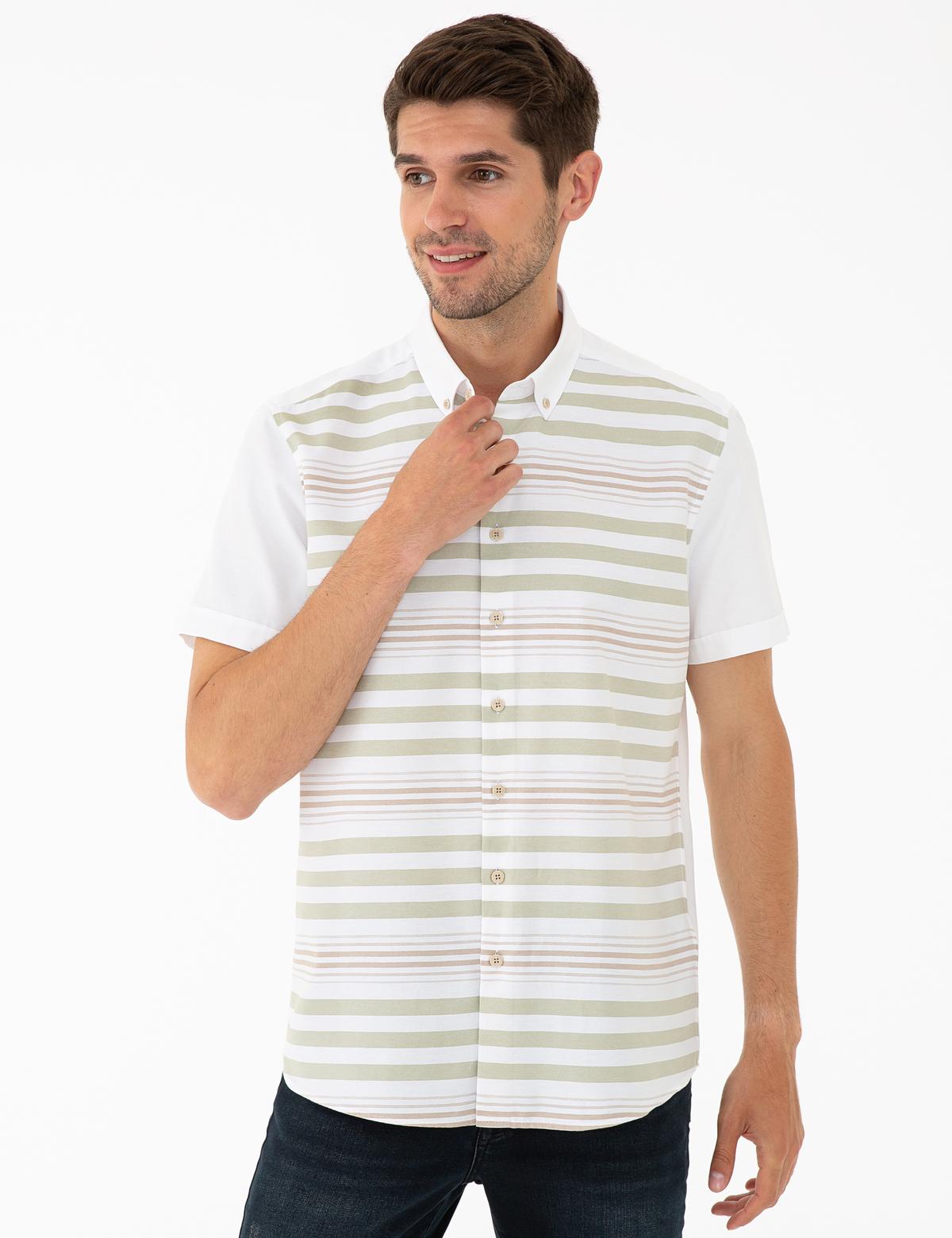 Yeşil Regular Fit Gömlek Kısakol