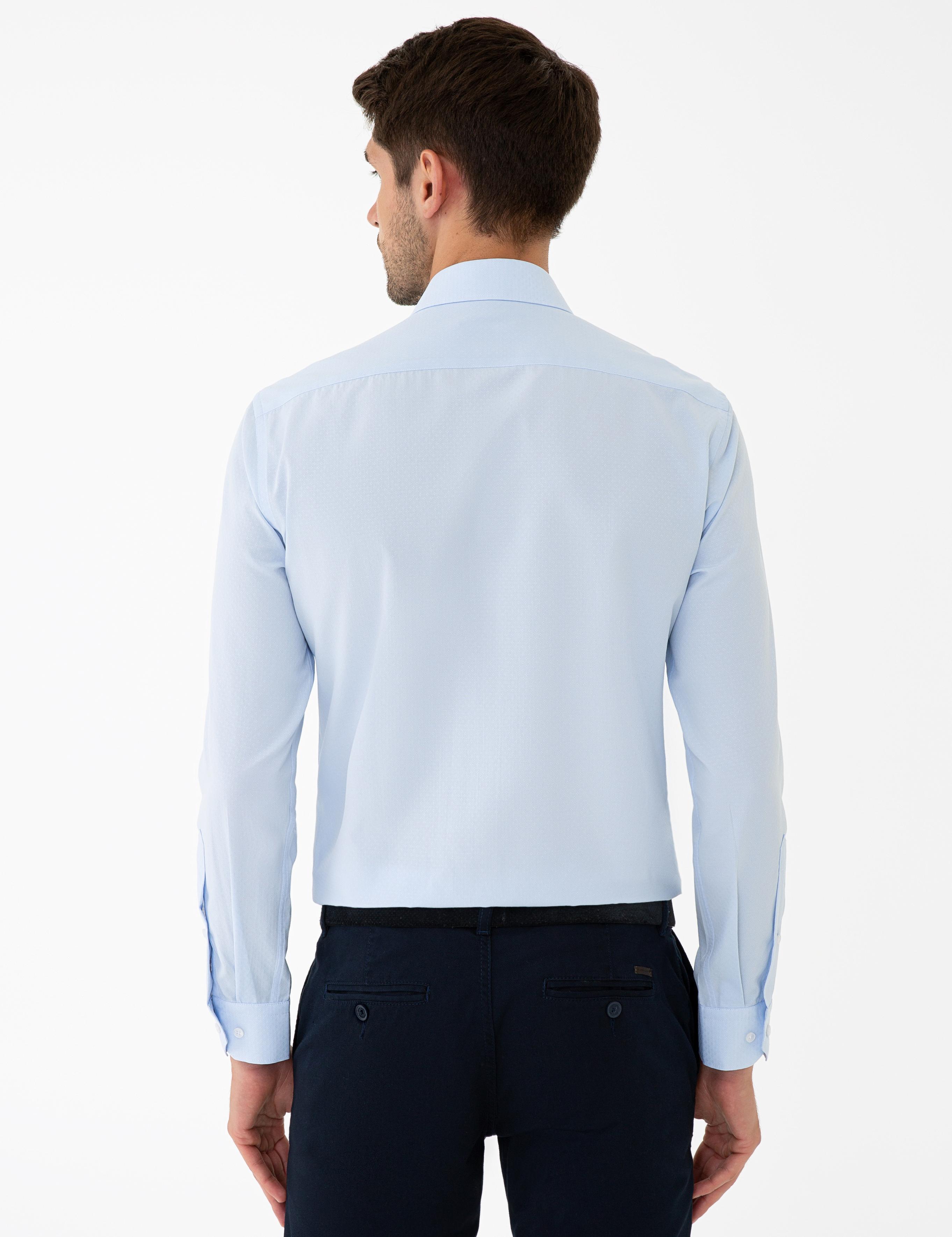 Açık Mavi Slim Fit Armürlü Gömlek