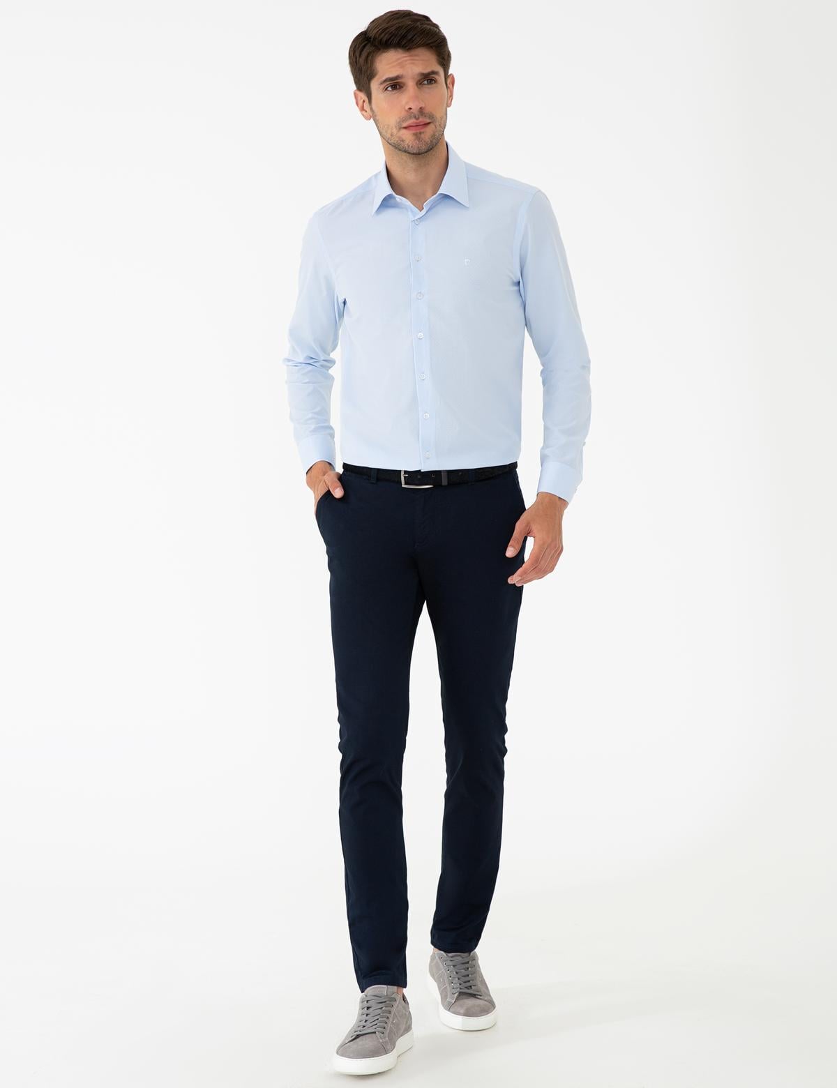 Açık Mavi Slim Fit Armürlü Gömlek - 50240448001