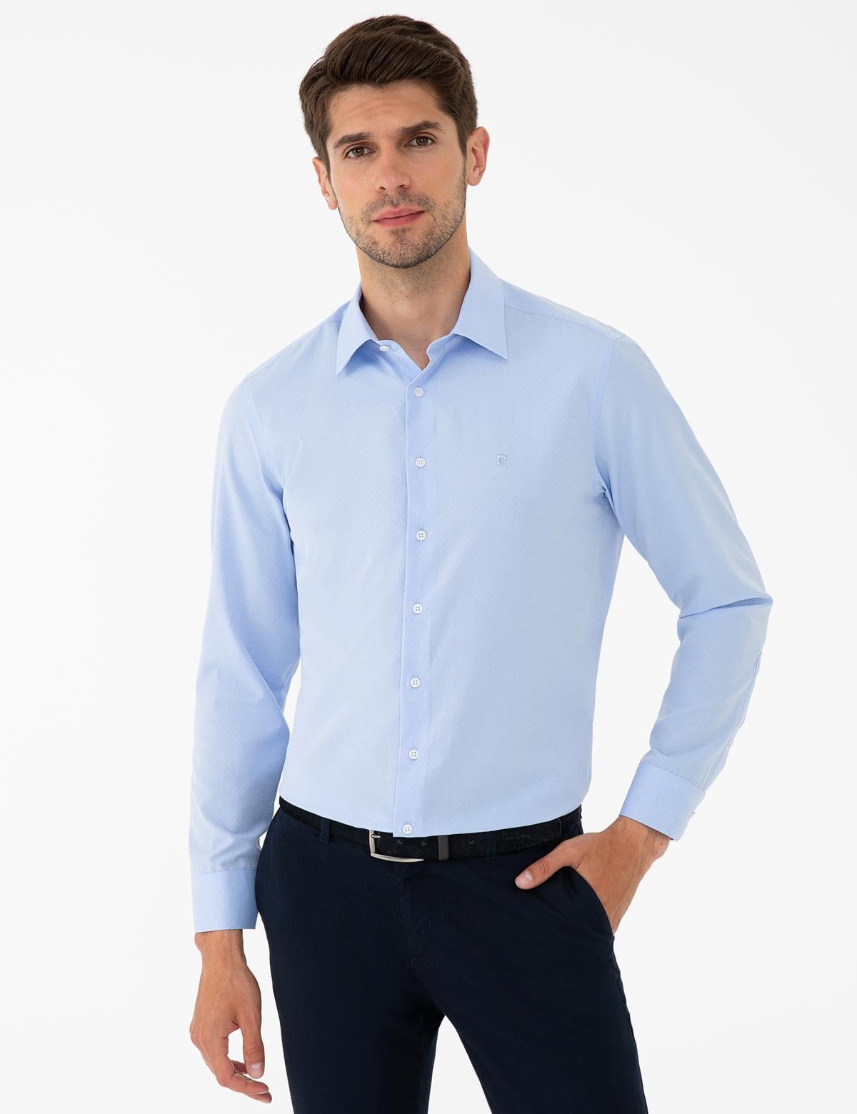 Koyu Mavi Slim Fit Armürlü Gömlek