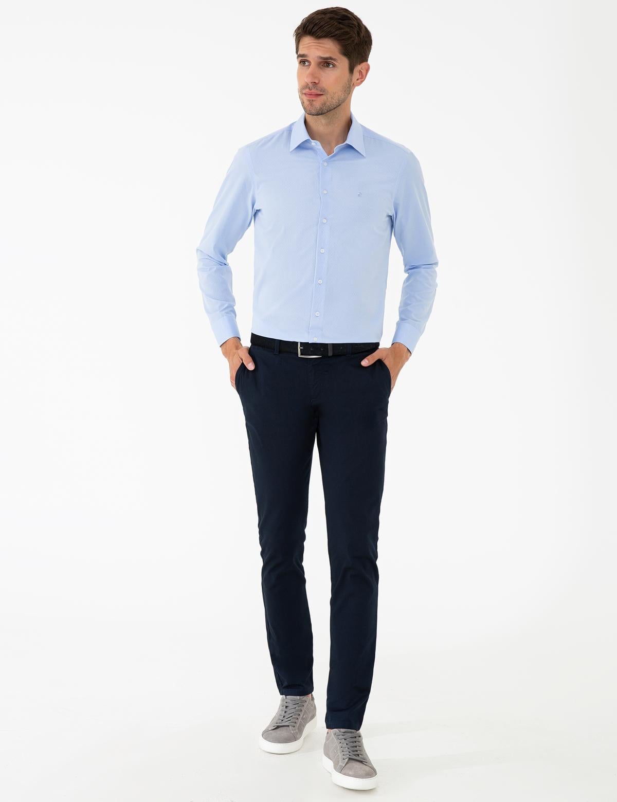 Koyu Mavi Slim Fit Armürlü Gömlek - 50240448019