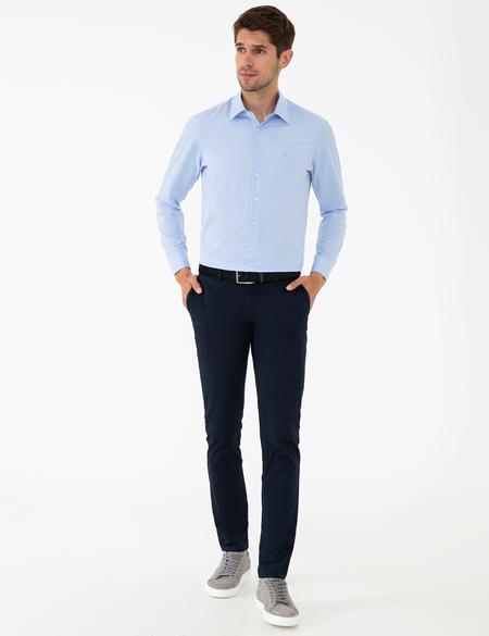 Koyu Mavi Slim Fit Armürlü Gömlek - 50240448019