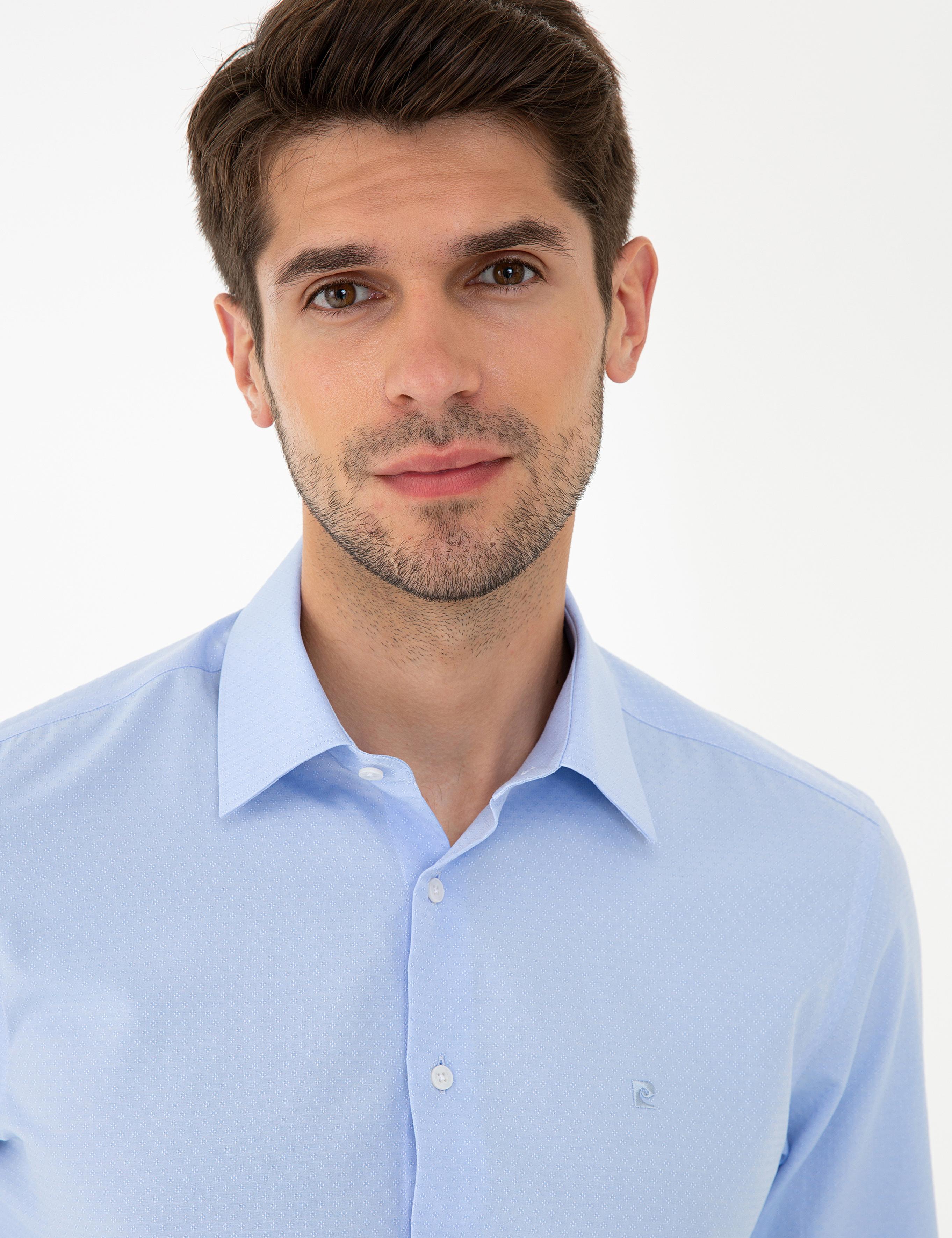 Koyu Mavi Slim Fit Armürlü Gömlek