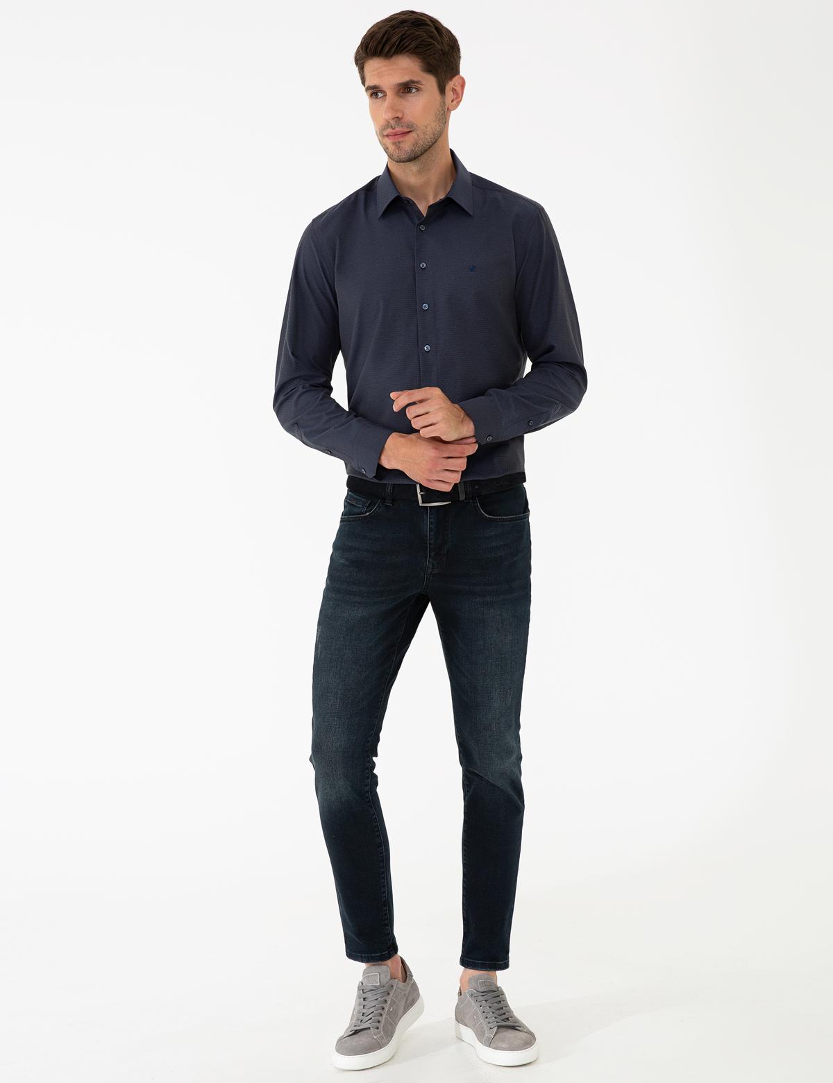 Lacivert Slim Fit Armürlü Gömlek - 50240448028