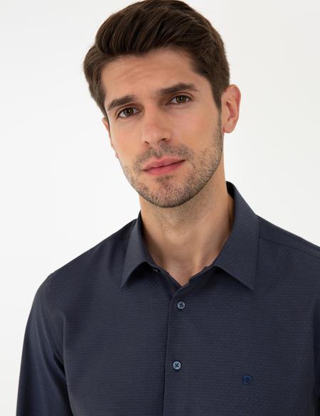Lacivert Slim Fit Armürlü Gömlek - 50240448028