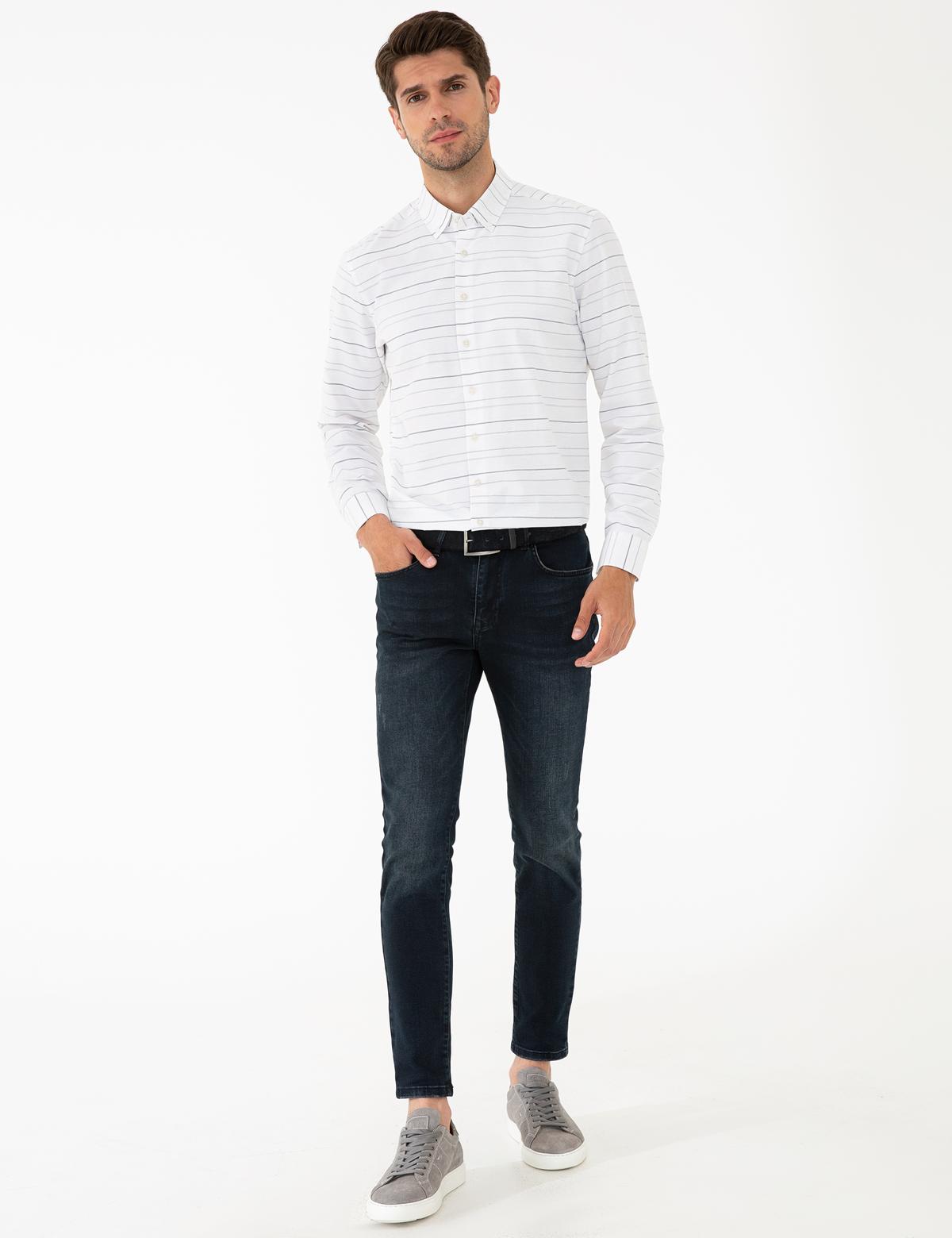 Beyaz Slim Fit Keten Karışımlı Gömlek - 50240452001