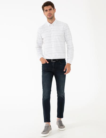 Beyaz Slim Fit Keten Karışımlı Gömlek - 50240452001