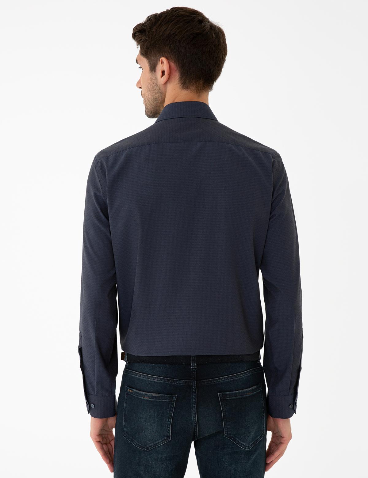 Lacivert Slim Fit Armürlü Gömlek - 50240448028