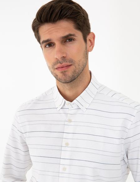 Beyaz Slim Fit Keten Karışımlı Gömlek - 50240452001