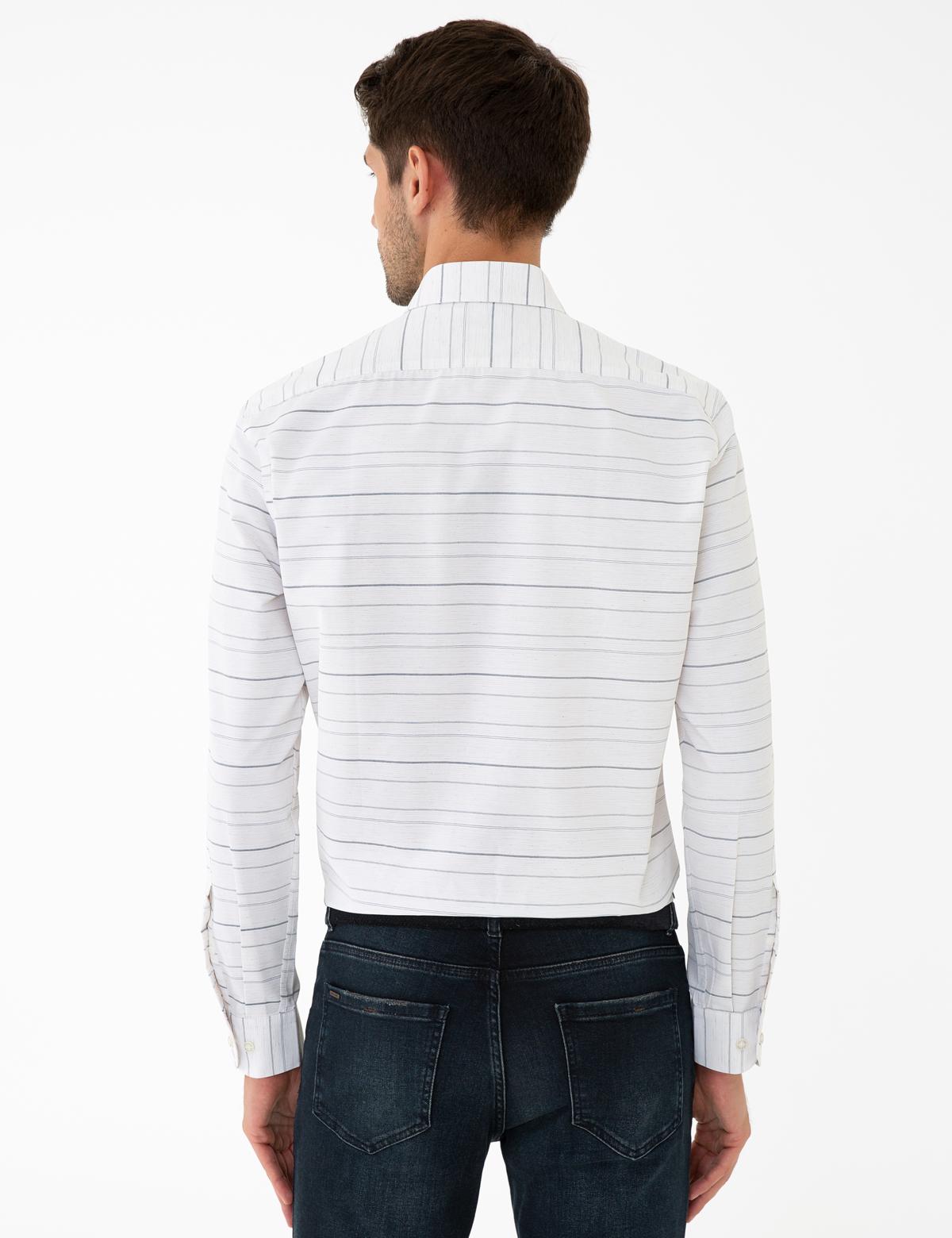 Beyaz Slim Fit Keten Karışımlı Gömlek - 50240452001