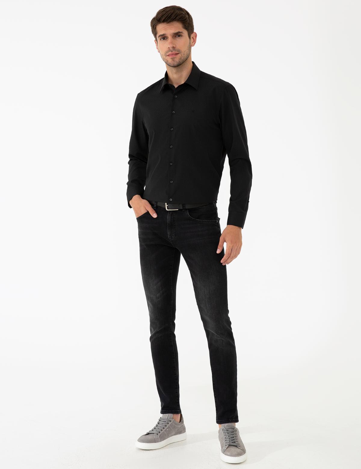 Siyah Slim Fit Armürlü Gömlek - 50240448037