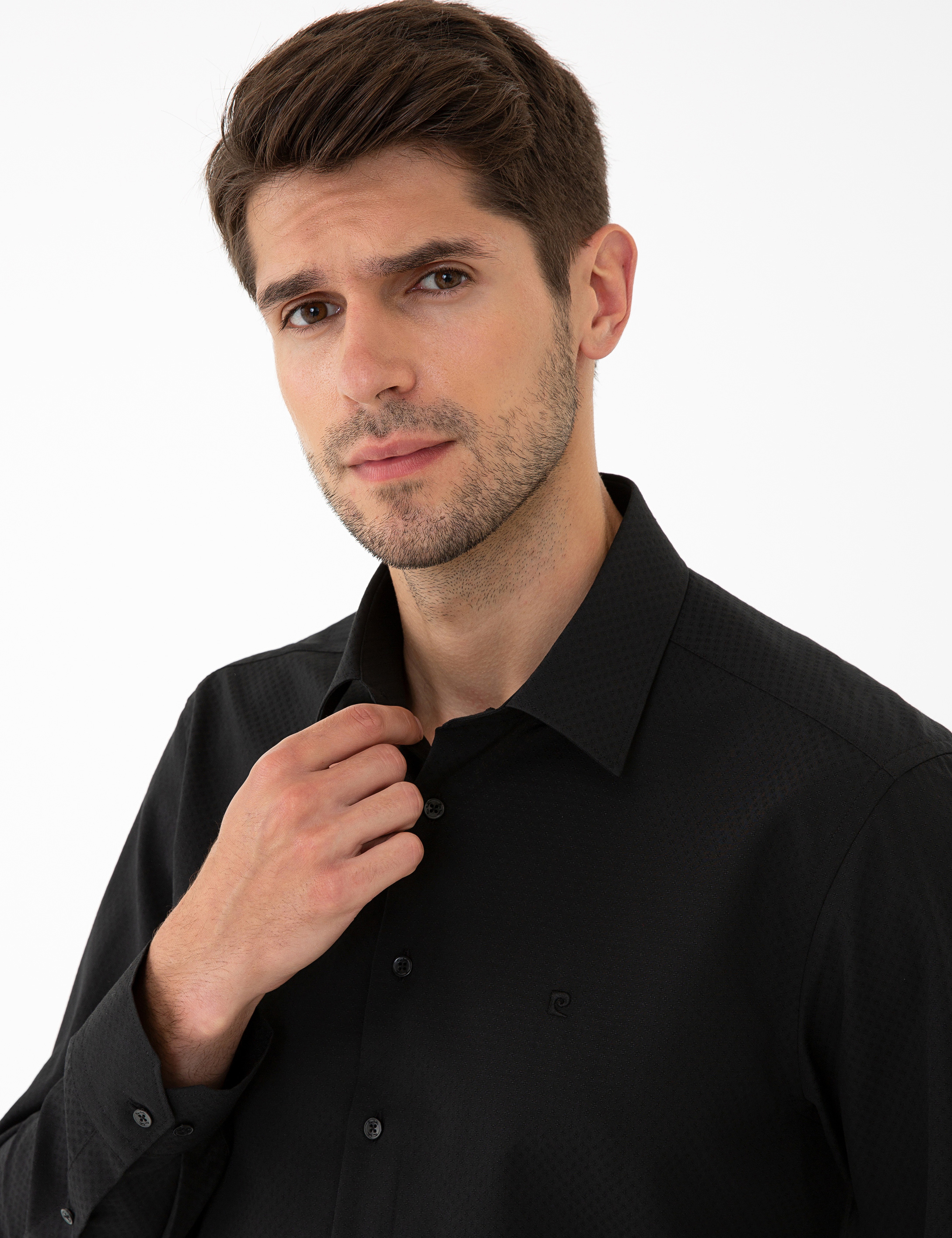 Siyah Slim Fit Armürlü Gömlek - Image 2