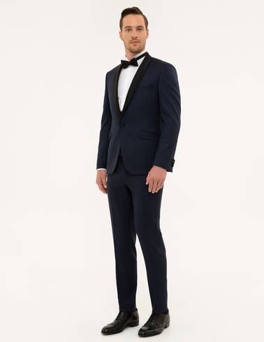 Lacivert Yelekli Ekstra Slim Fit Damatlık Smokin