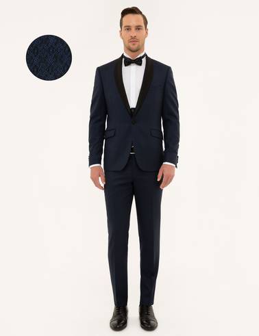 Lacivert Yelekli Ekstra Slim Fit Damatlık Smokin