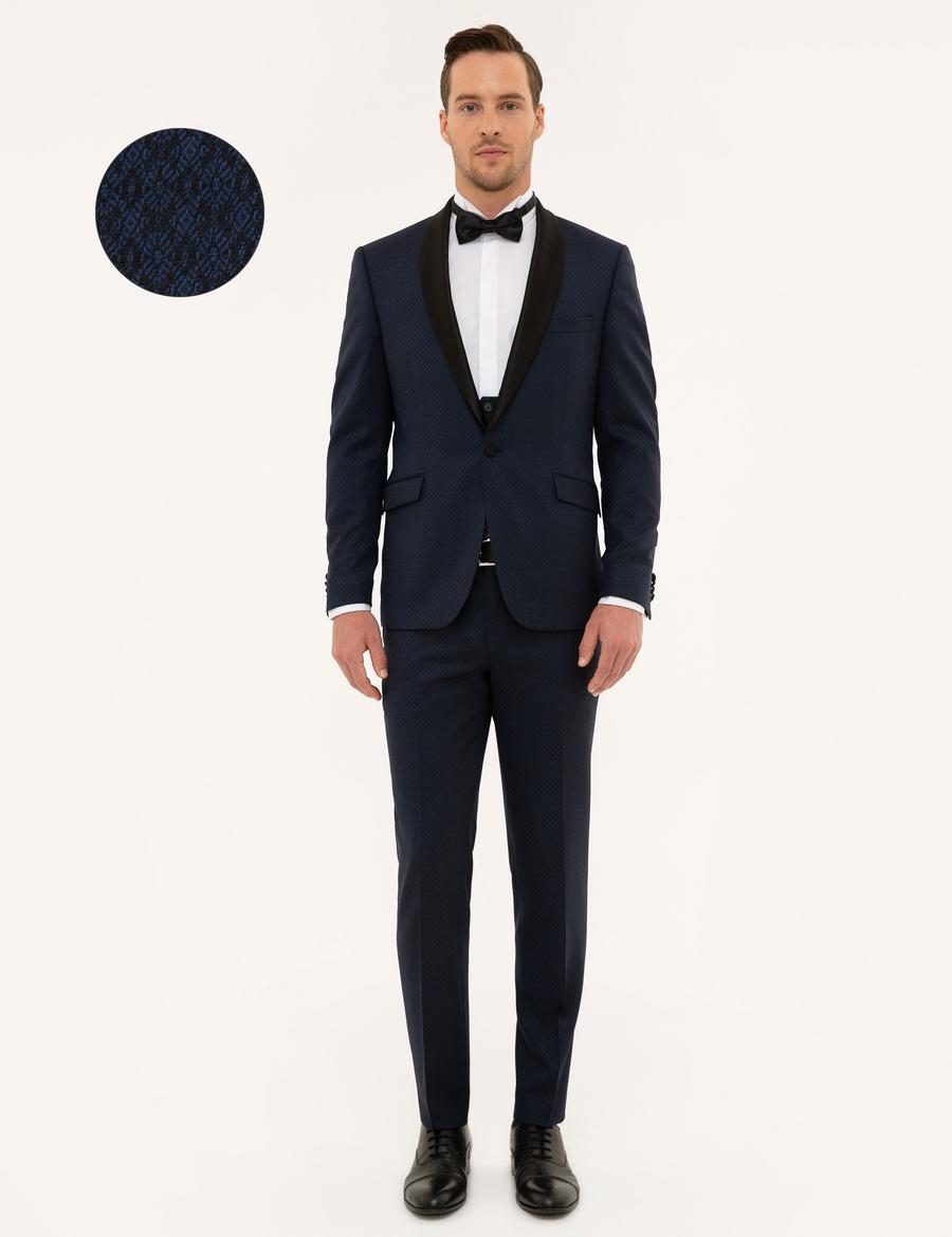 Lacivert Yelekli Ekstra Slim Fit Damatlık Smokin